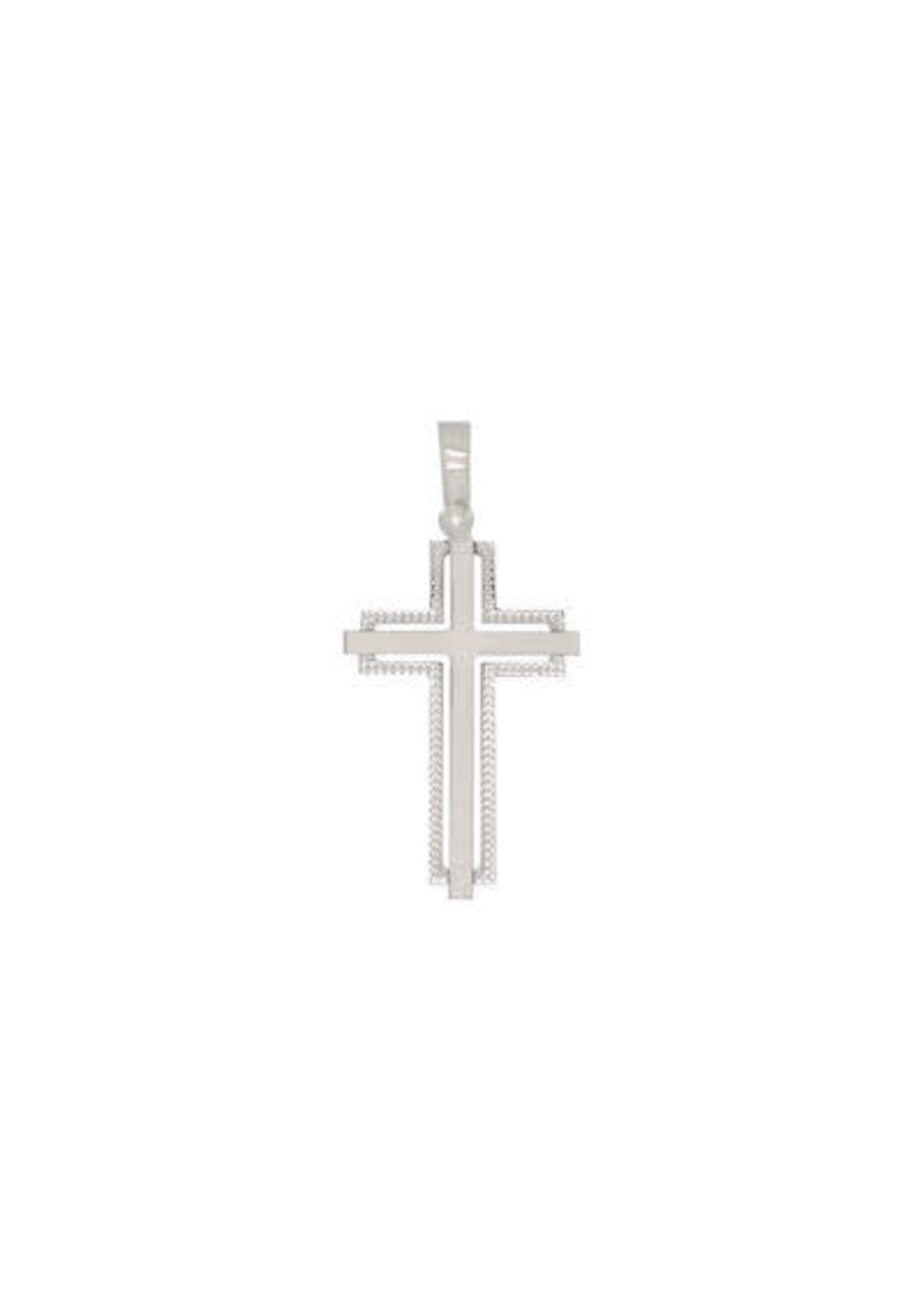 Croix double Or blanc 14K