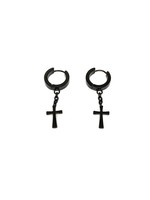 PARÉ Boucles d'oreilles Huggies avec croix pendantes en Steel noir