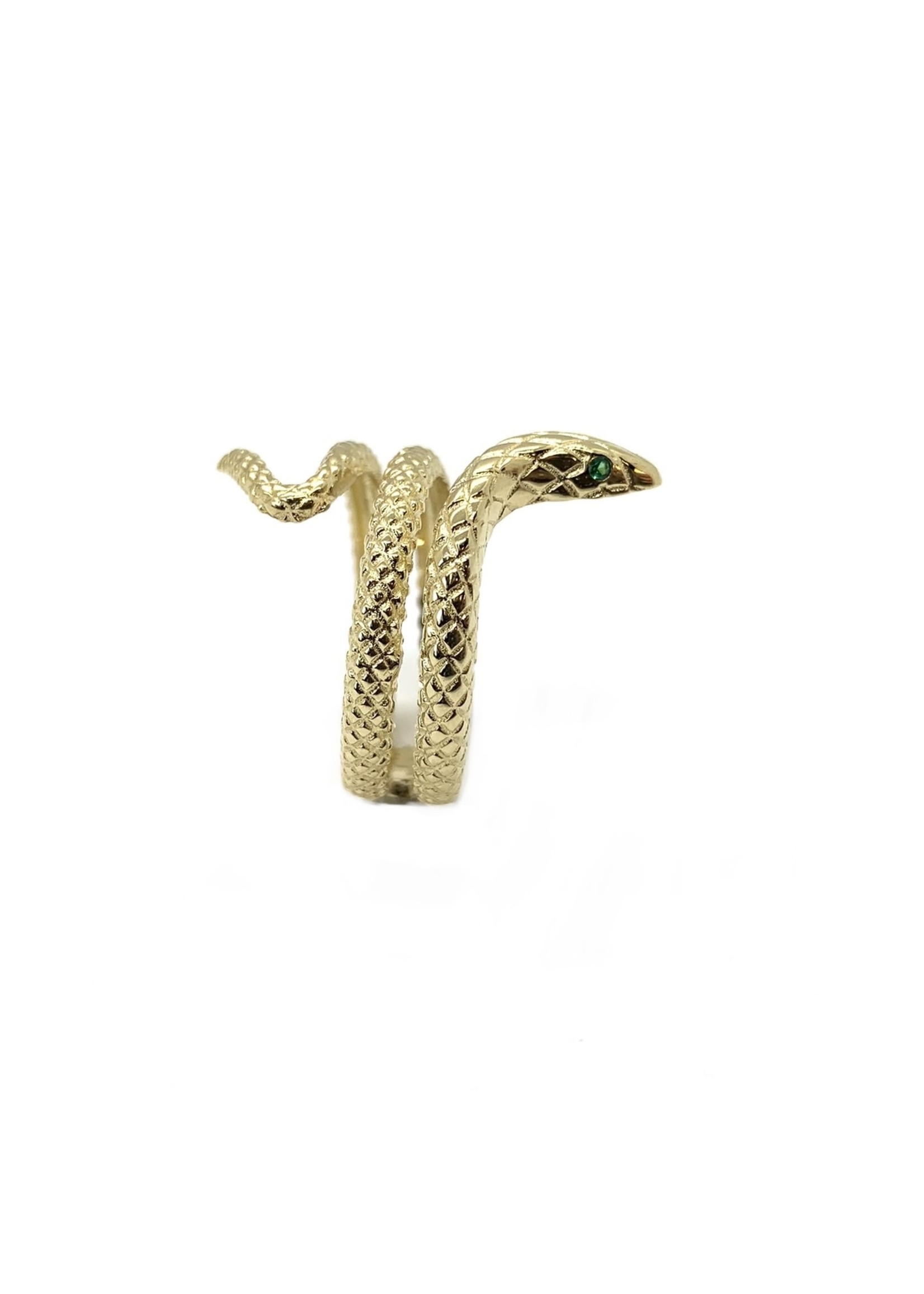 Bague serpent avec yeux verts Or 10K