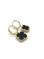 Boucles d'oreilles Huggies avec trèfles en onyx noir Or 10K