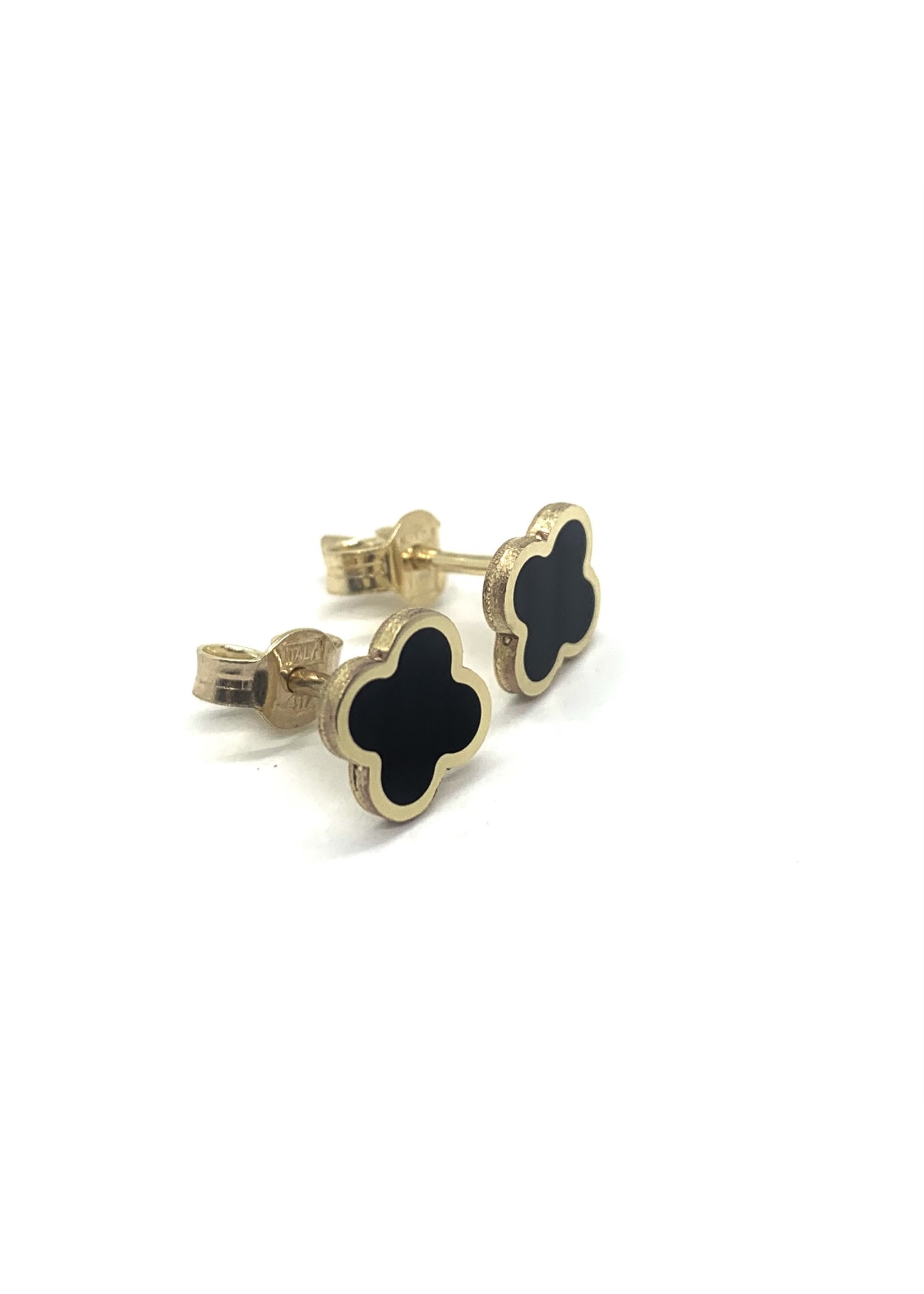 PARÉ Boucles d'oreilles stud trèfles Onyx noir Or 10K