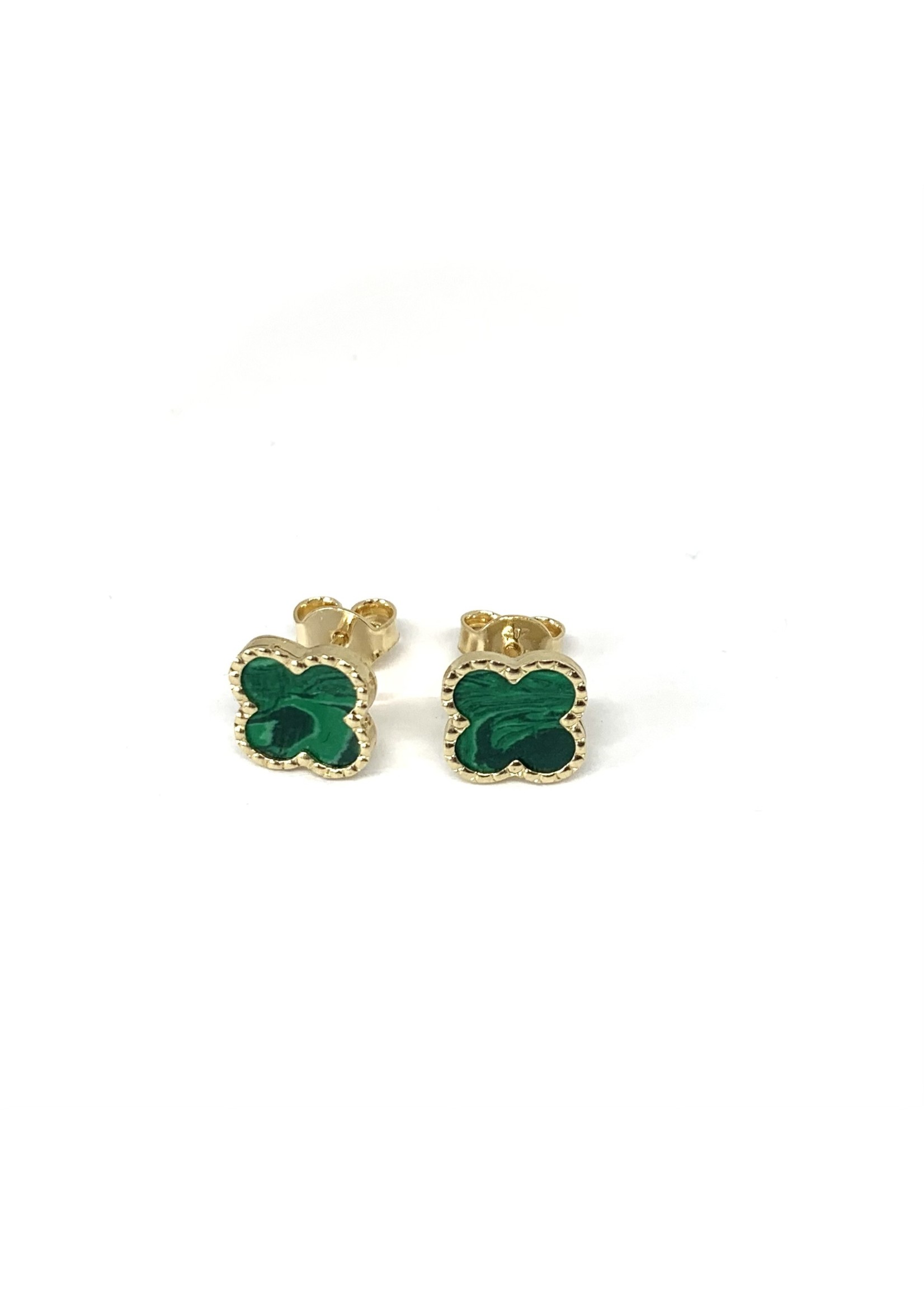 PARÉ Boucles d'oreilles stud trèfles en Malachite Or 10K