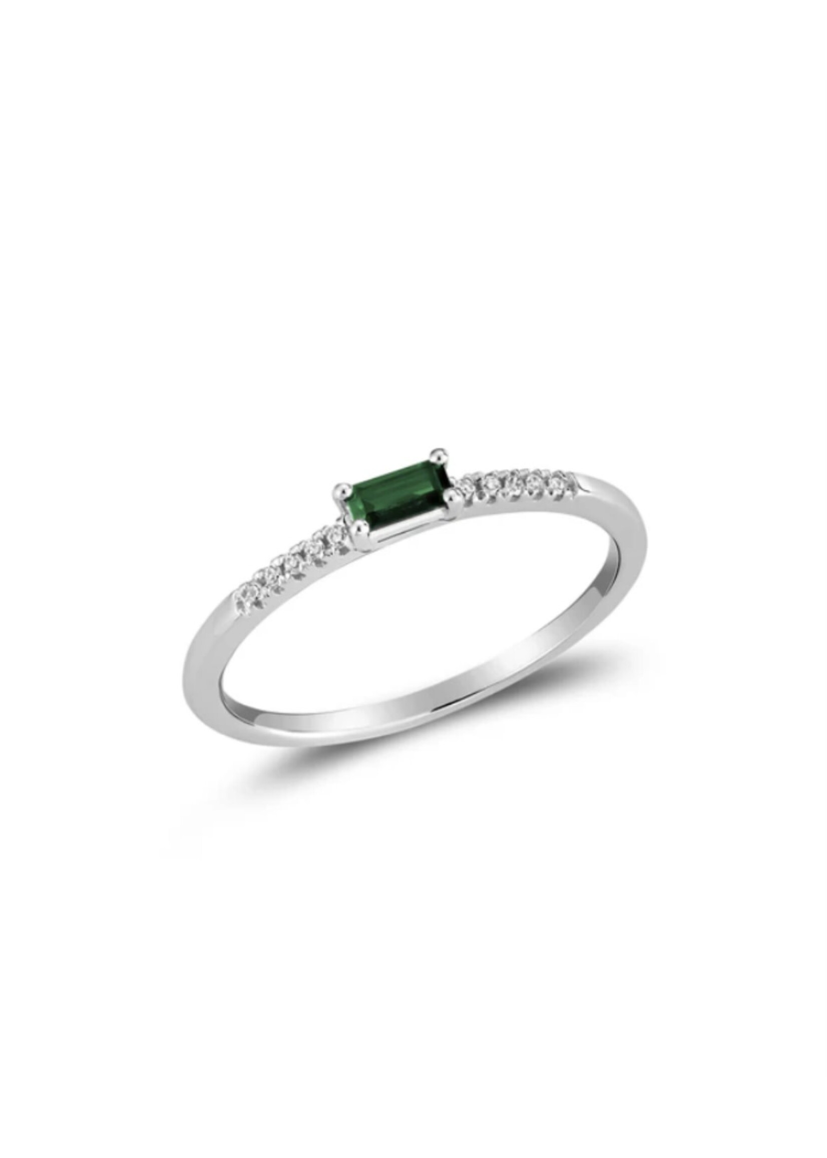 Bague solitaire avec Émeraude et diamants Or blanc 10K