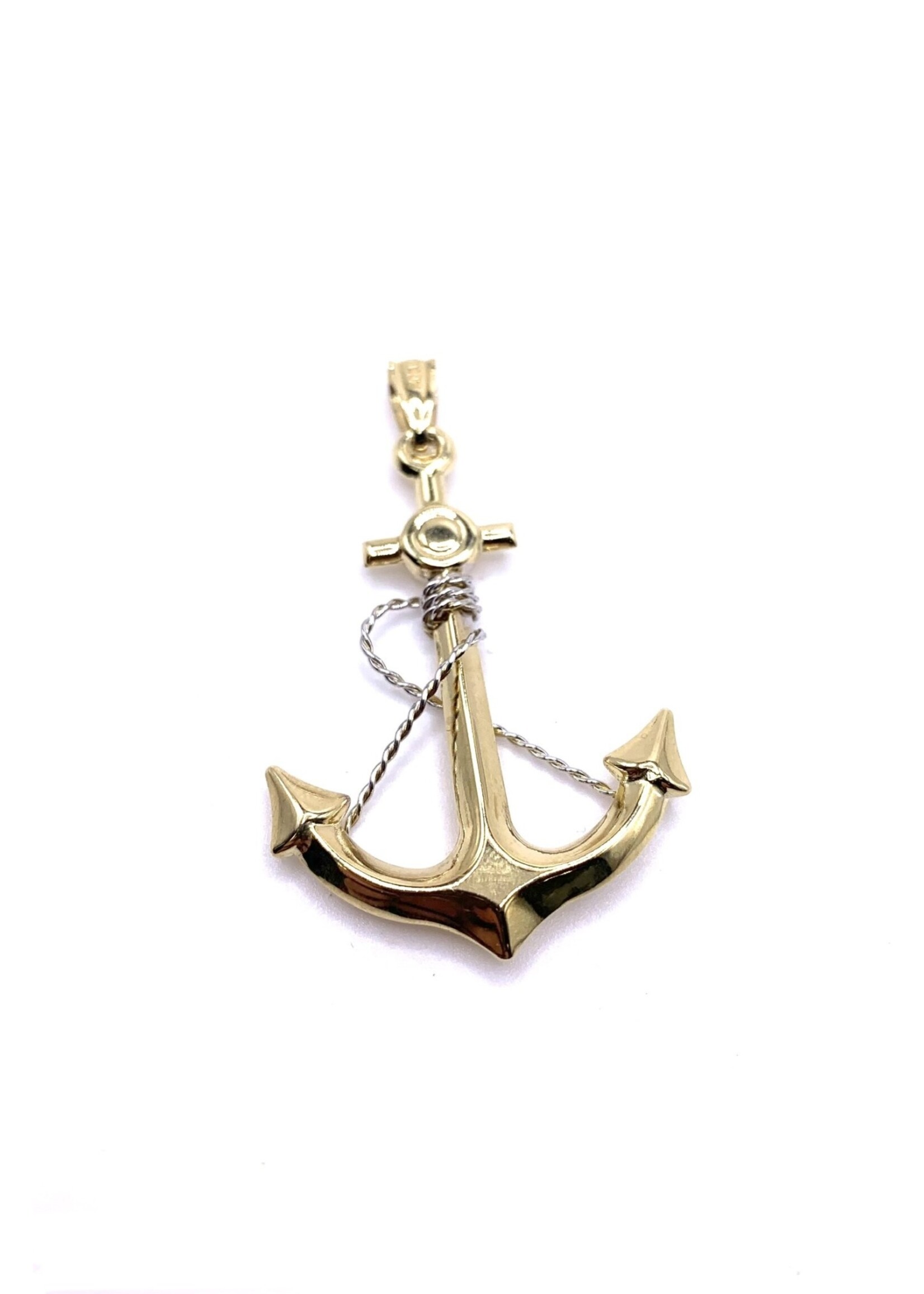 Pendentif Ancre de bateau et cordage Or 10K 2 tons