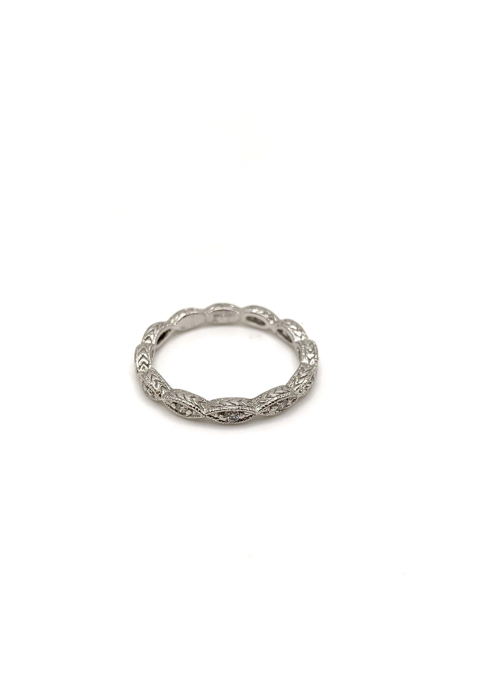 Jonc semi-éternité milgrain avec diamants naturels  Or 14K blanc