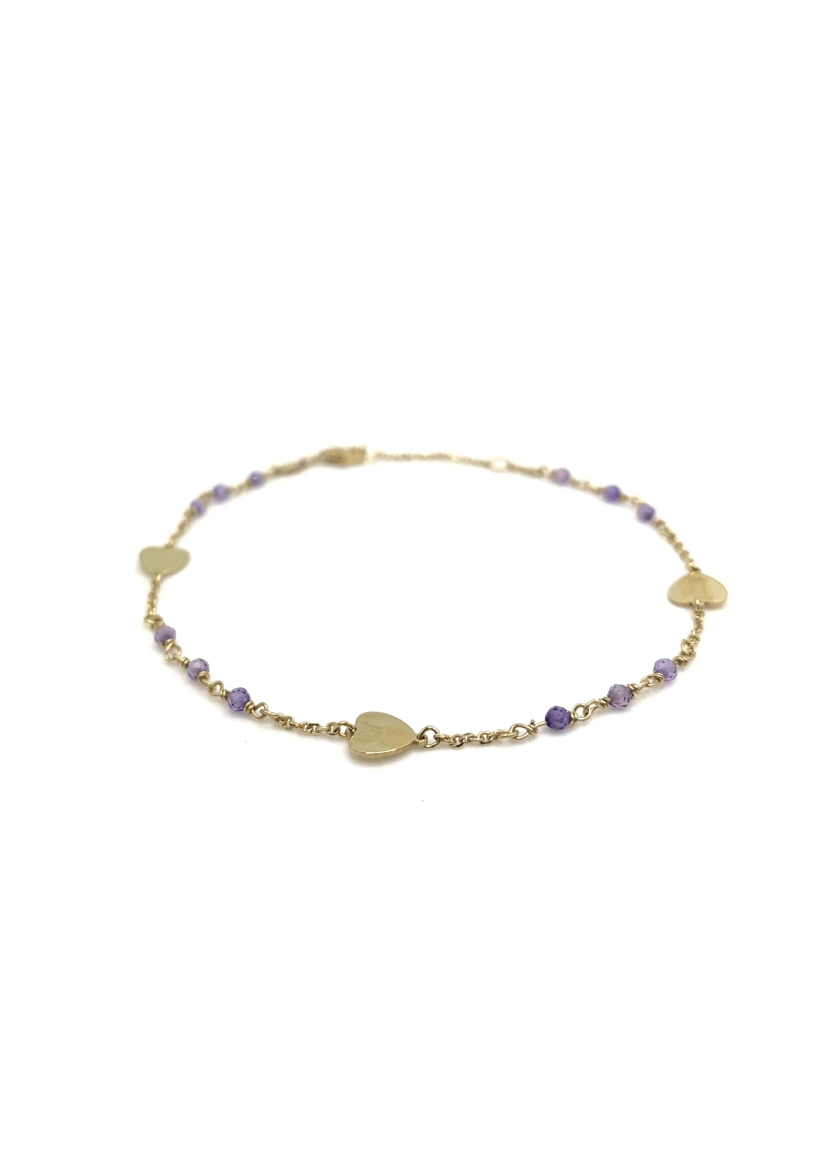PARÉ Bracelet enfant cœurs et pierres violettes Or 10K