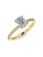 Bague solitaire diamant ovale Or 14K 2 tons