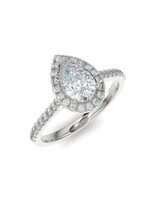 Bague solitaire poire avec halo diamants Or blanc 14k