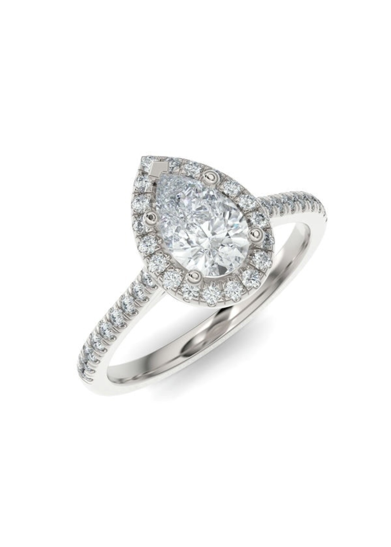 Bague solitaire poire avec halo diamants Or blanc 14k