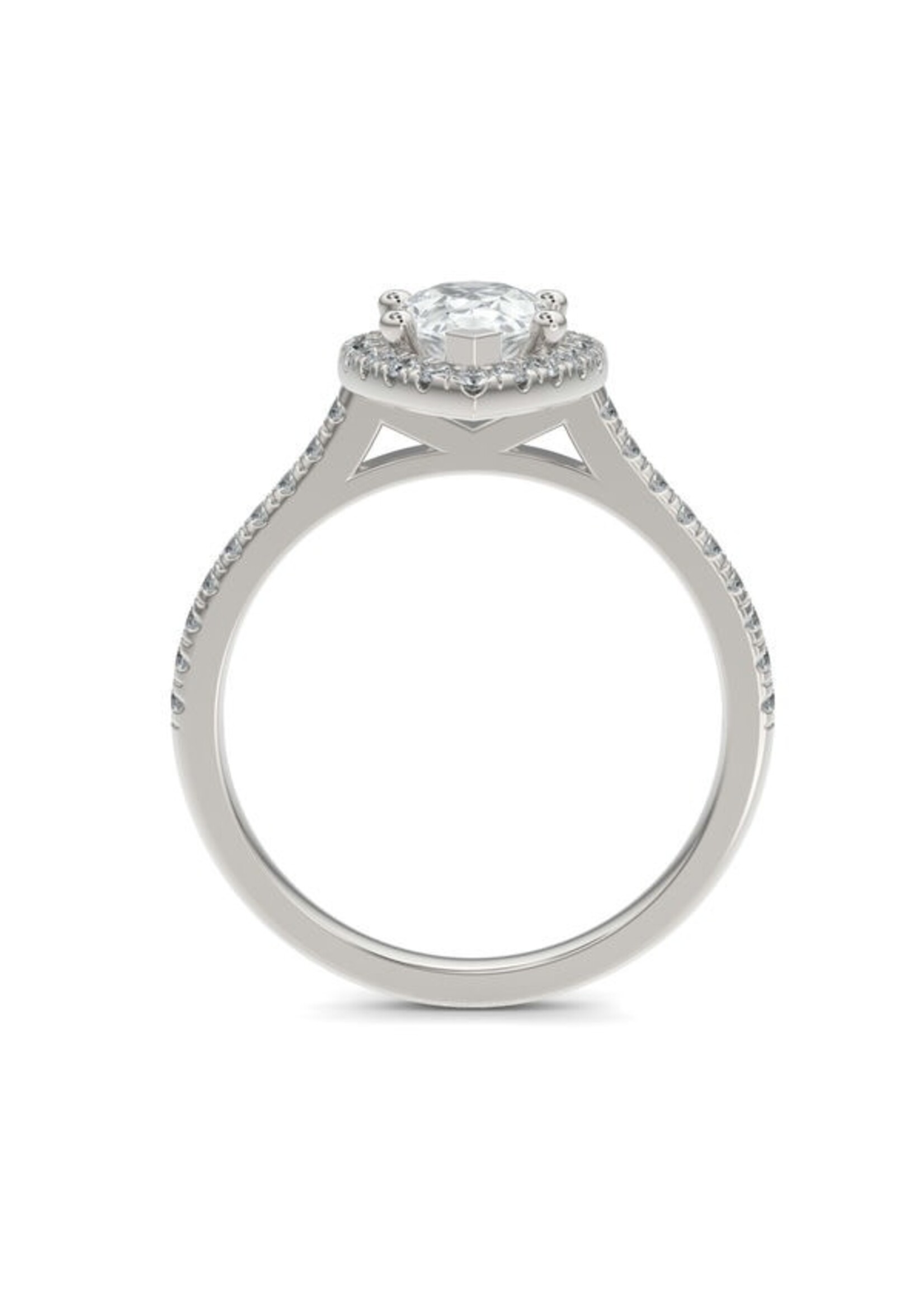 Bague solitaire poire avec halo diamants Or blanc 14k