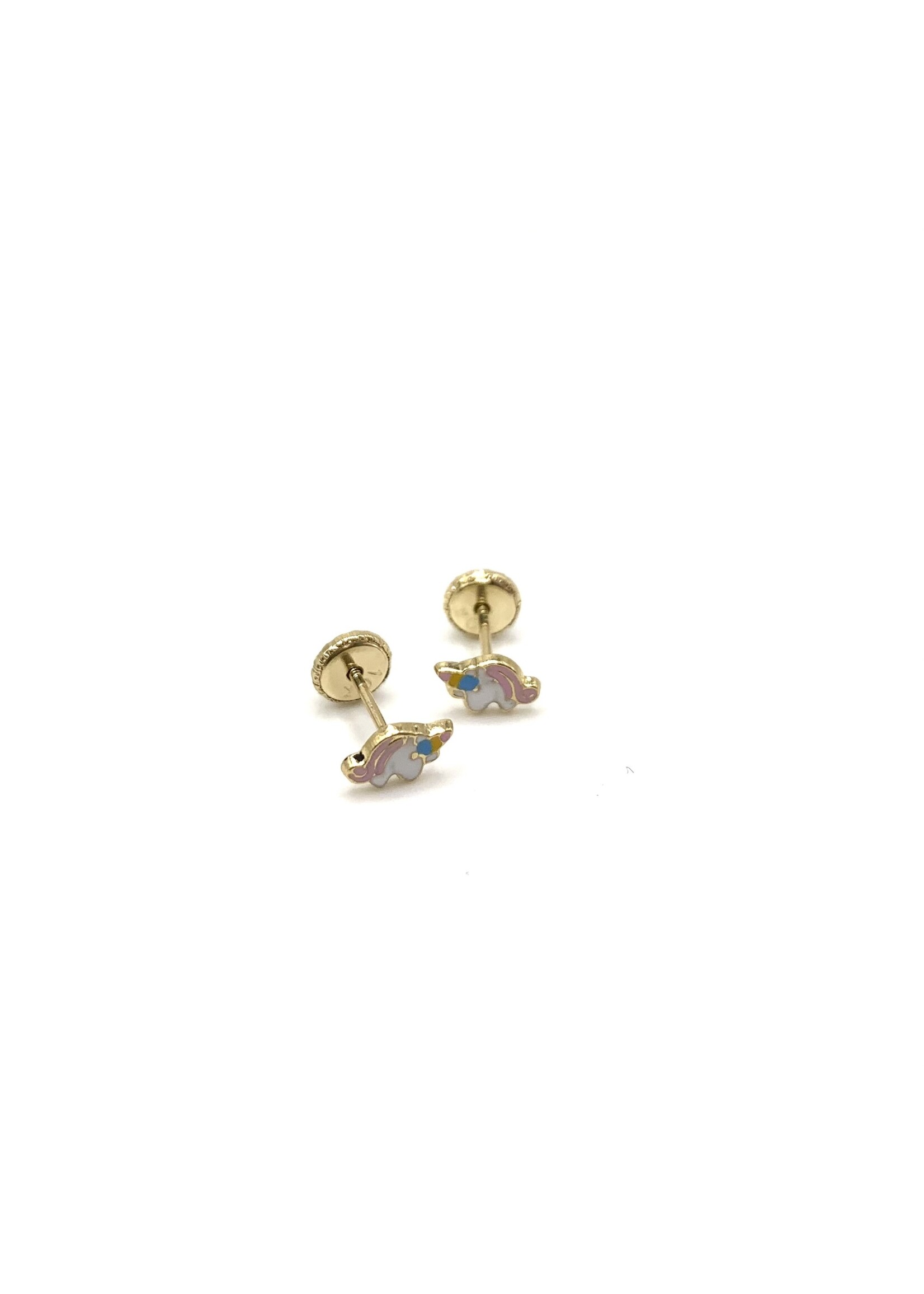 Boucles d'oreilles stud Licorne avec émail  Or 10K