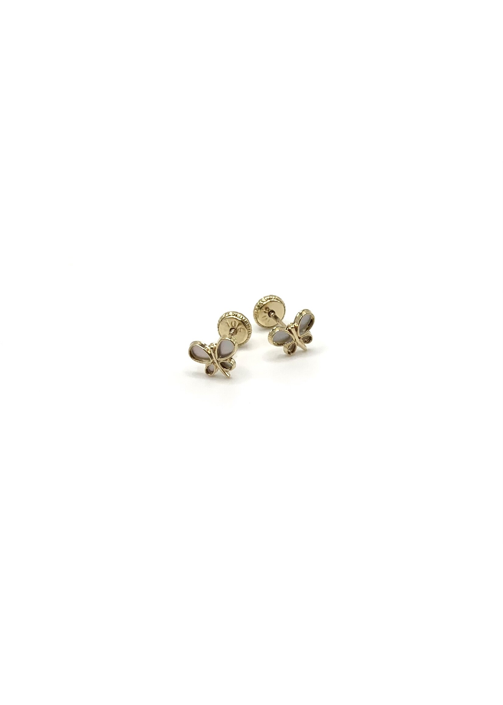 Boucles d'oreilles pour enfants papillons en Or 10K avec nacre de perle
