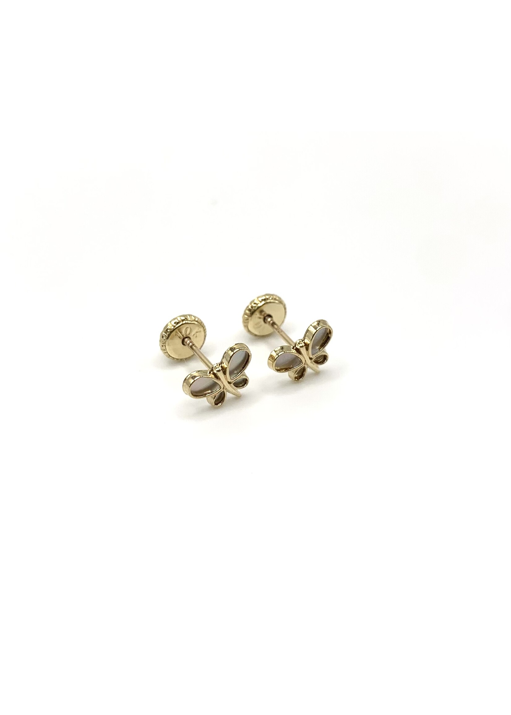 Boucles d'oreilles pour enfants papillons en Or 10K avec nacre de perle