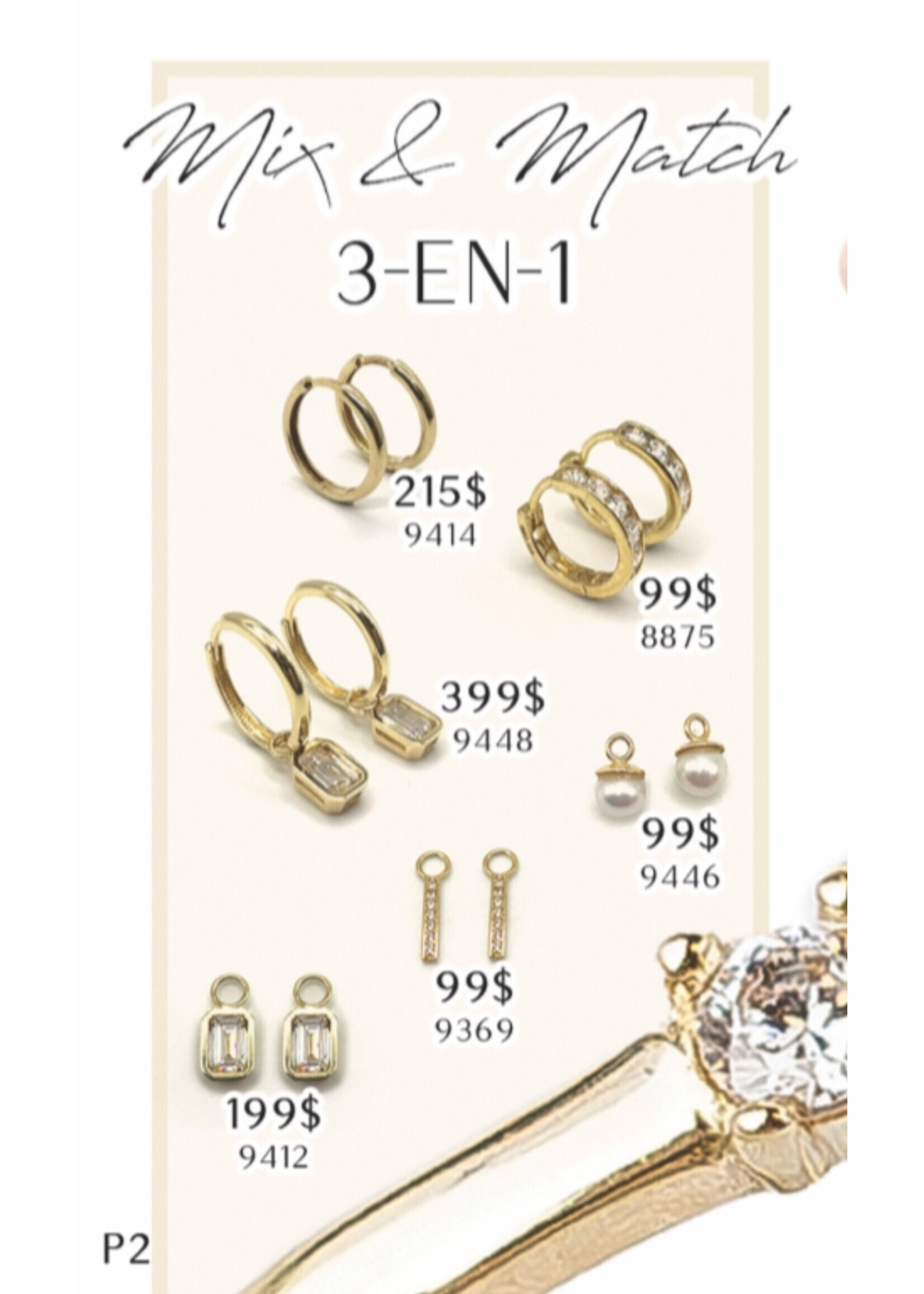 PARÉ Breloques barres pour boucles d'oreilles (non inclus) en Or 10K