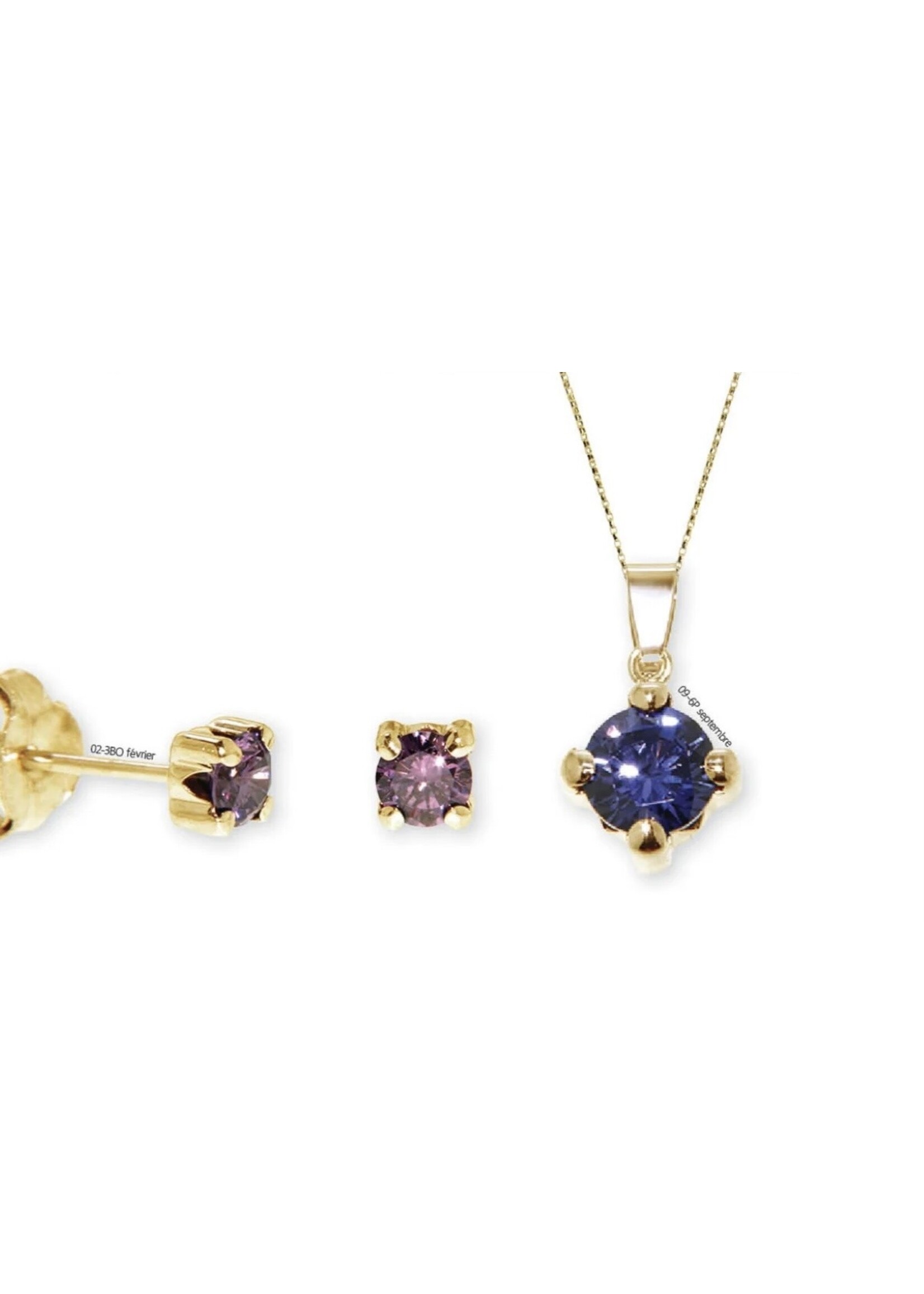 Ensemble boucles d'oreilles et pendentif pierres de naissance Or 10K