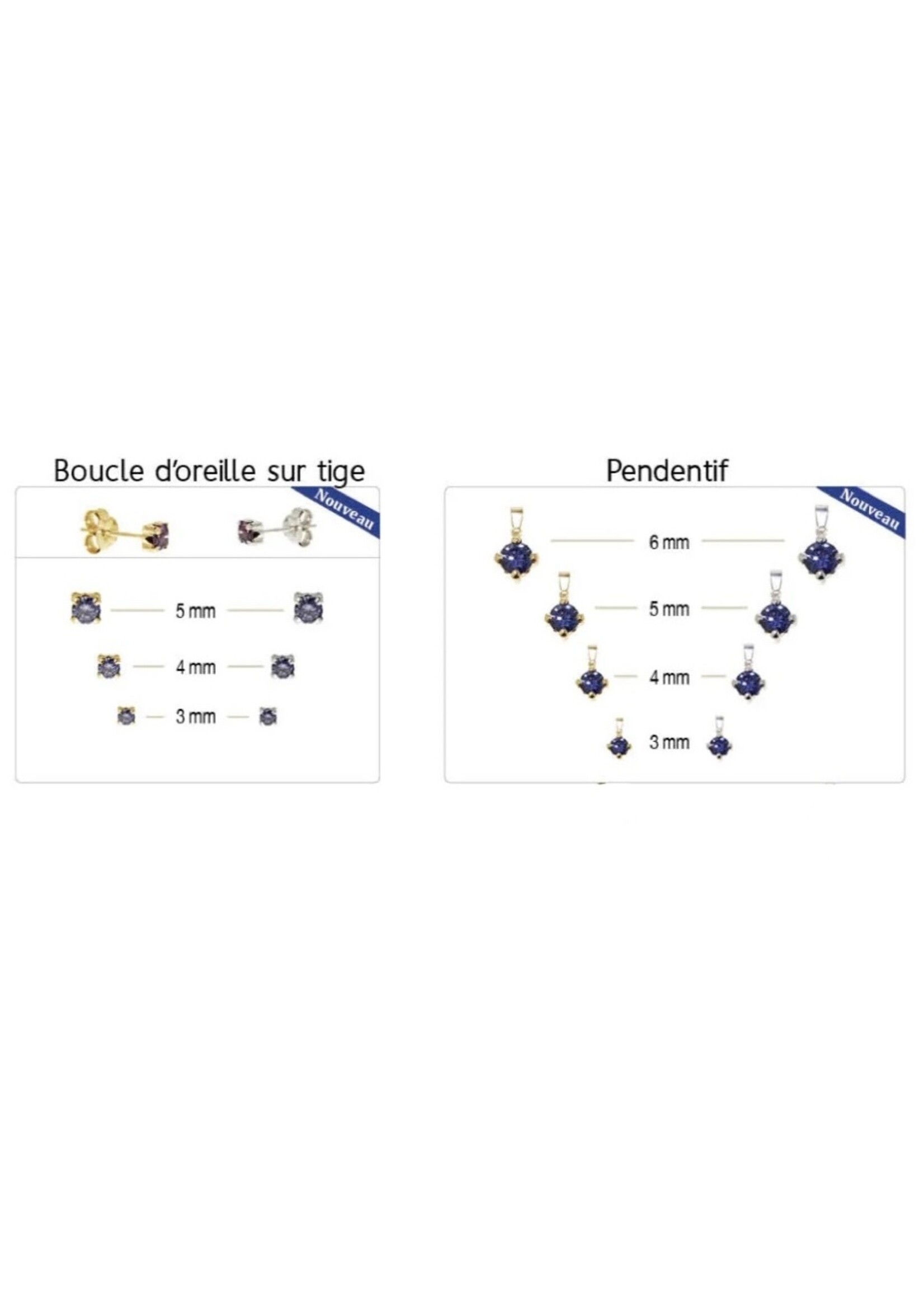 Ensemble boucles d'oreilles et pendentif pierres de naissance Or 10K
