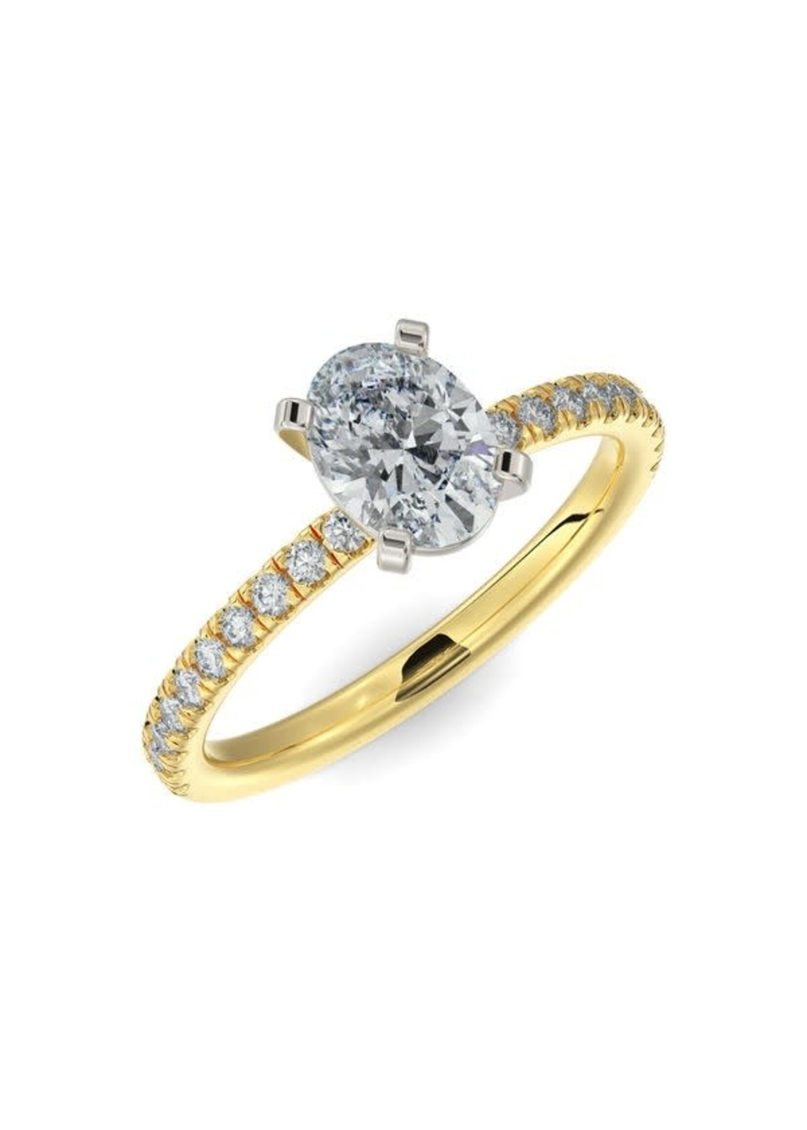 PARÉ Bague solitaire ovale avec diamants en Or 14K