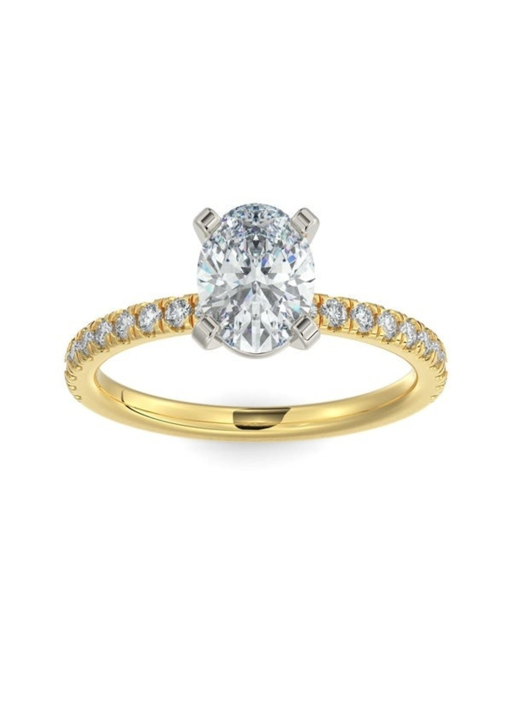 PARÉ Bague solitaire ovale avec diamants en Or 14K