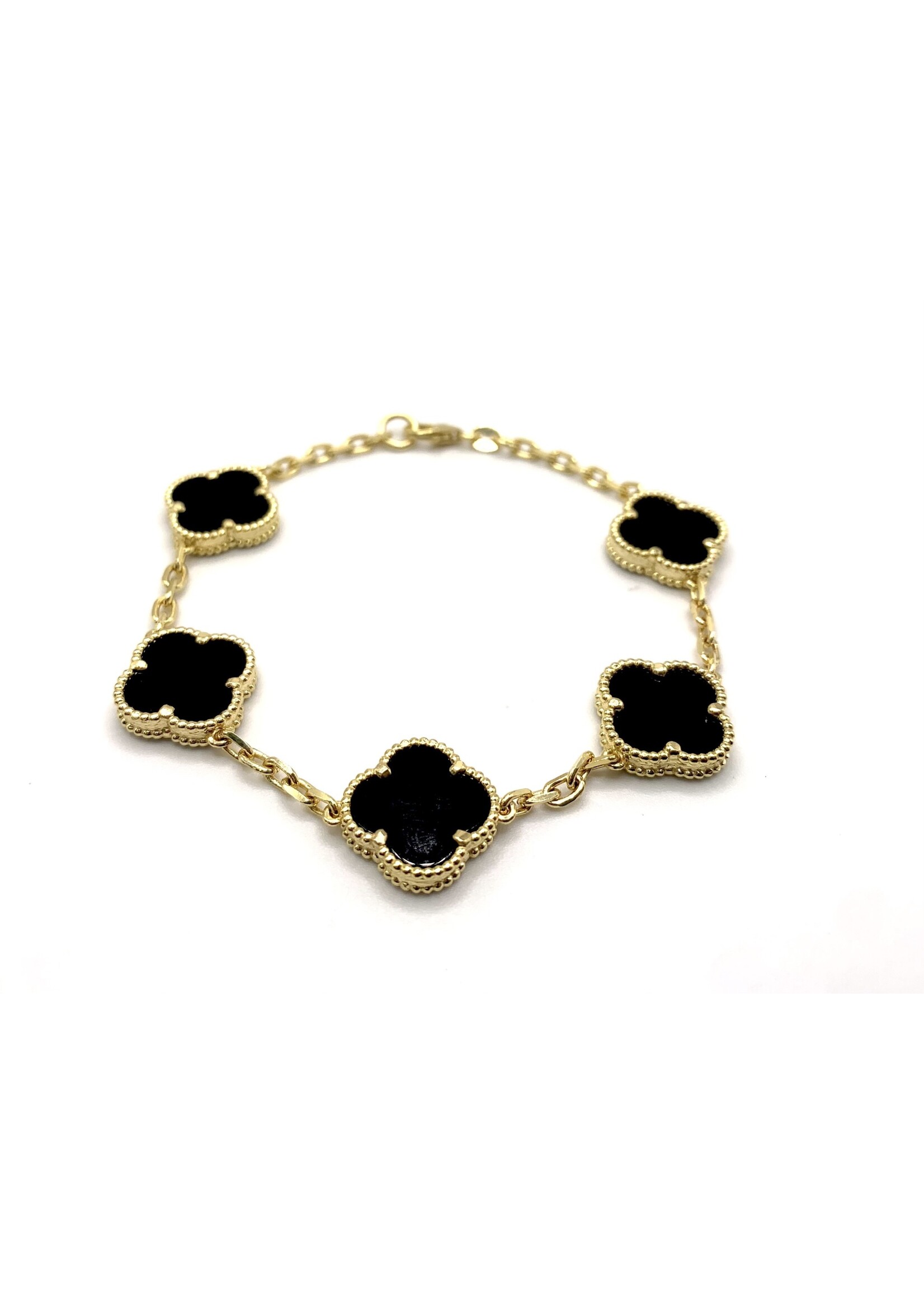 PARÉ Bracelet forçat avec trèfles en onyx noir Or 10K