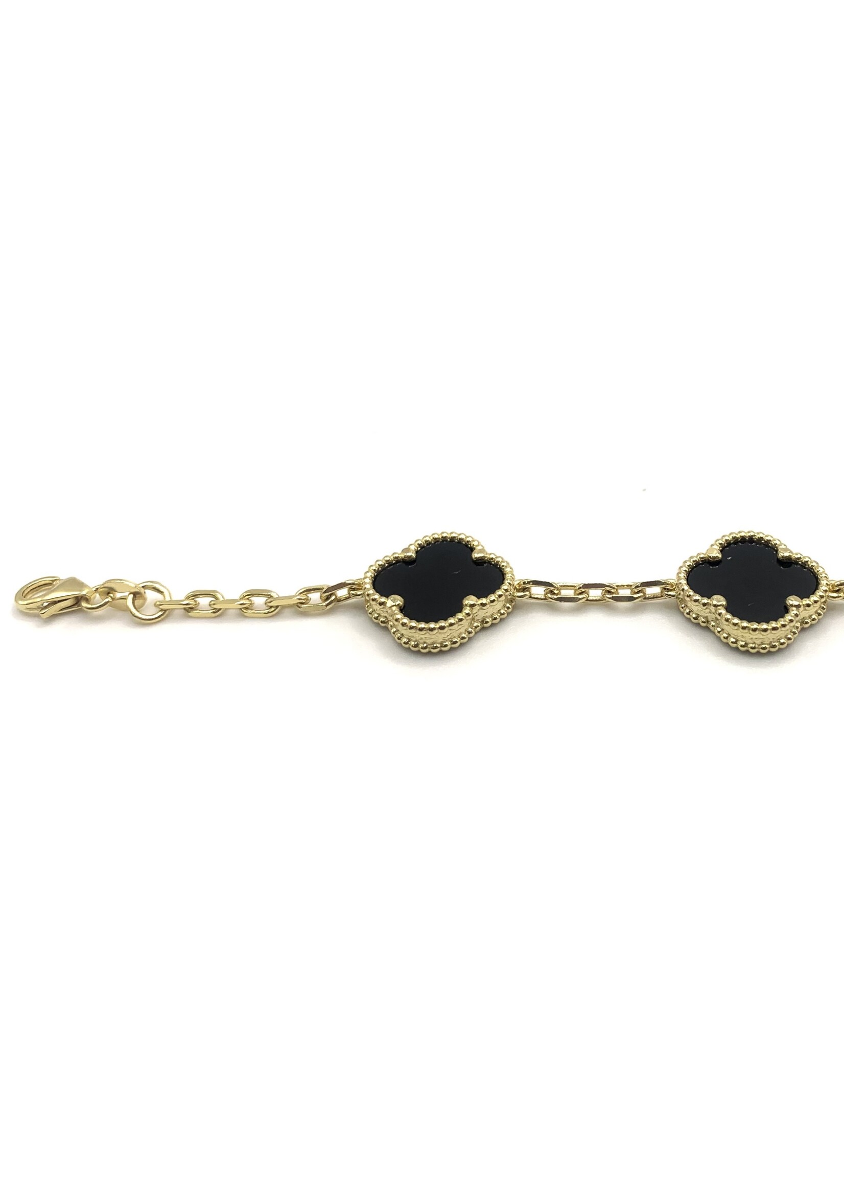 PARÉ Bracelet forçat avec trèfles en onyx noir Or 10K