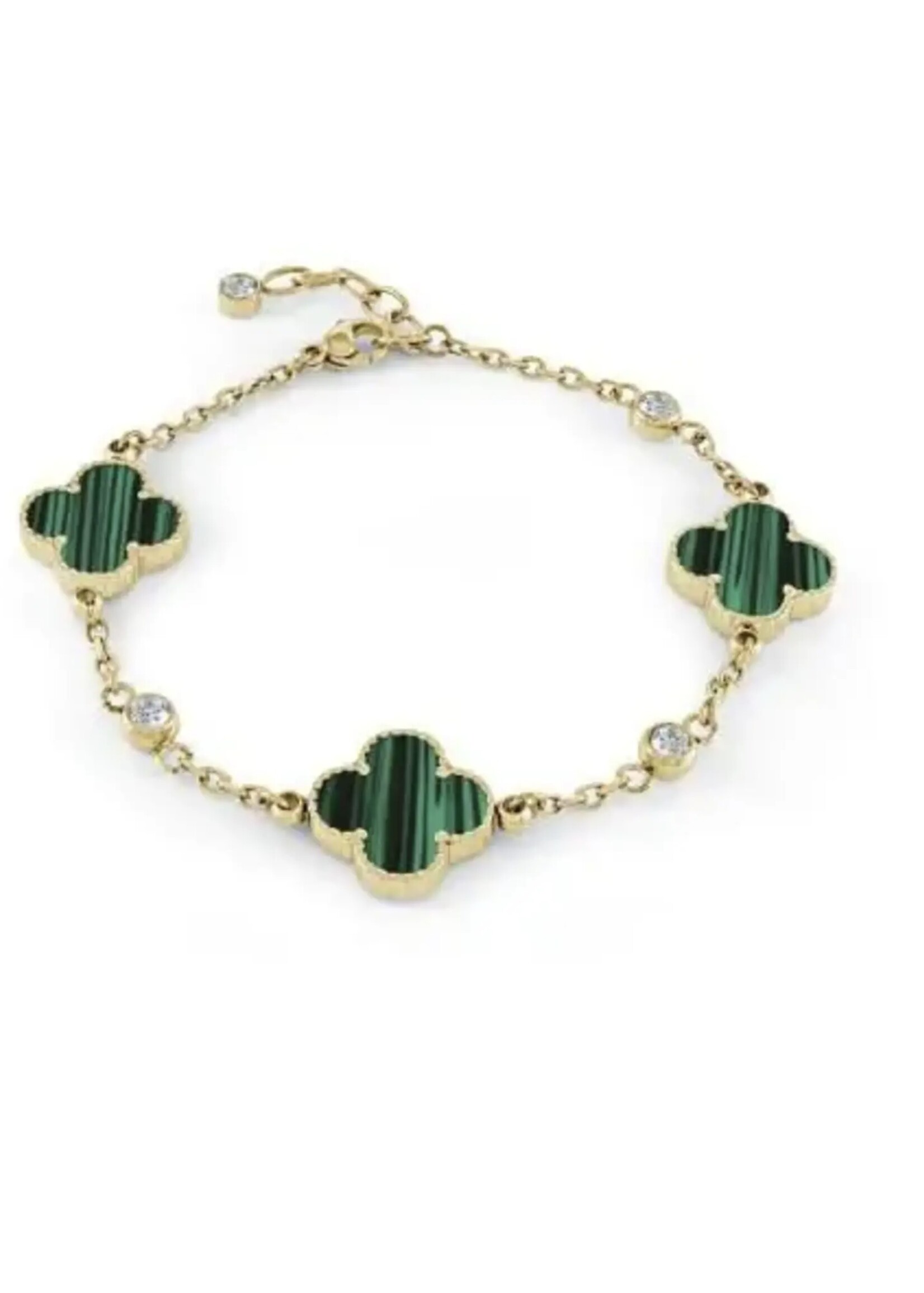 Bracelet style Van Cleef avec malachite en stainless steel doré