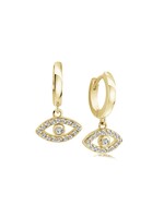 Boucles d'oreilles Huggies avec pendentif «Evil Eyes» en stainless steel doré