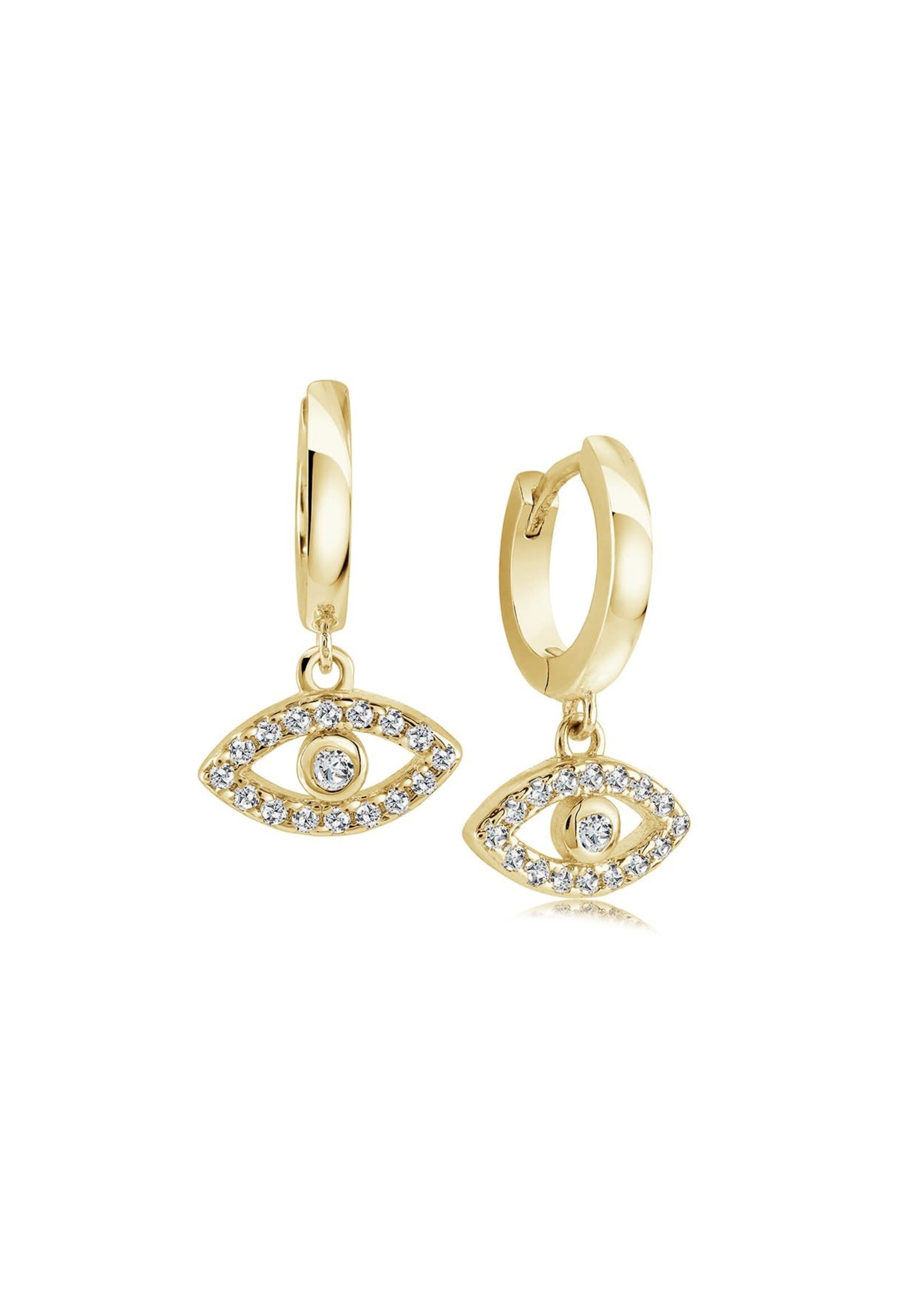 Boucles d'oreilles Huggies avec pendentif «Evil Eyes» en stainless steel doré