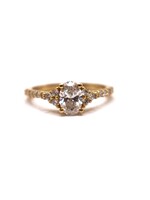Bague solitaire ovale avec diamants en Or 14K