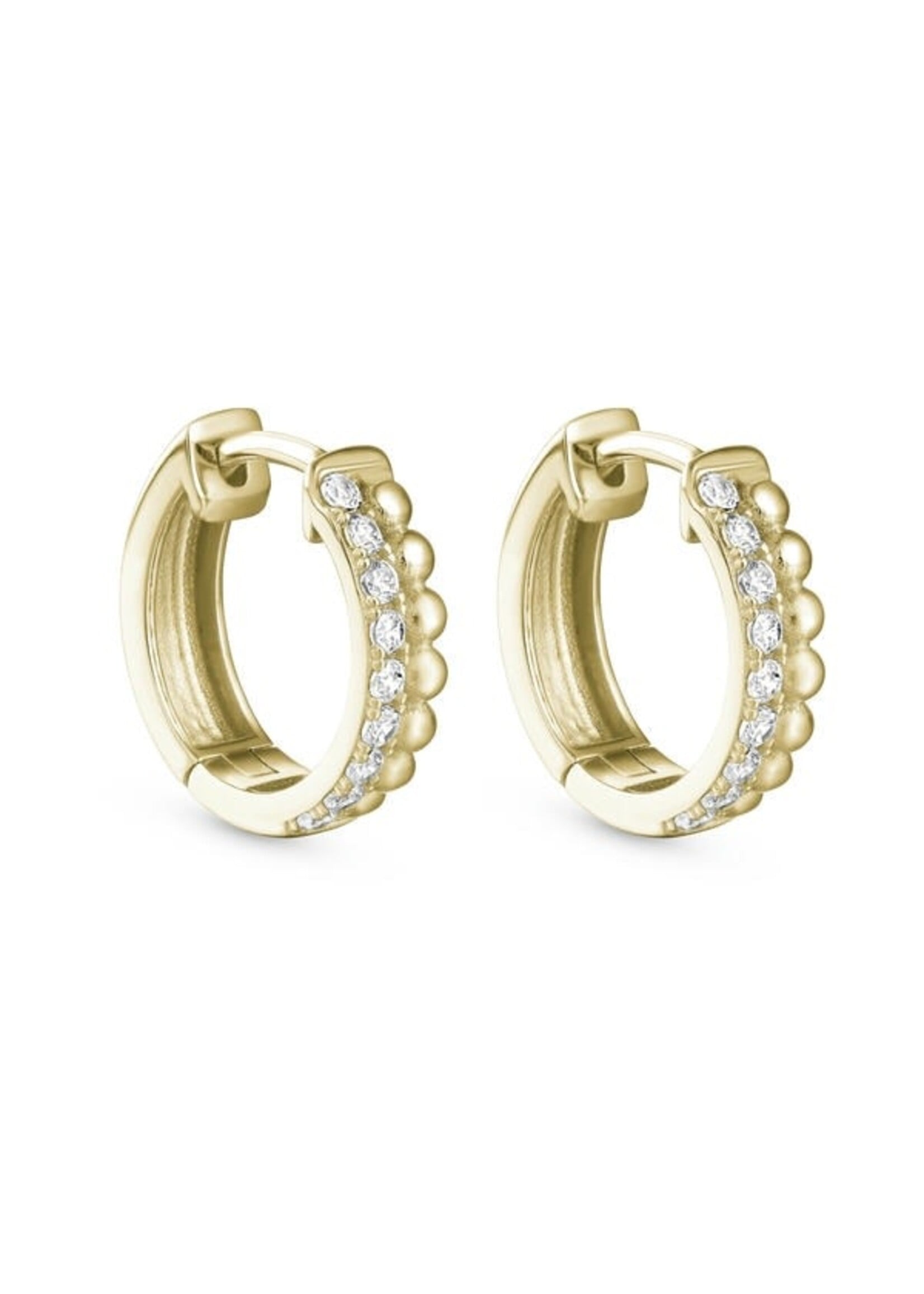 Boucles d'oreilles Huggies boules en Or 10K avec diamants pavés