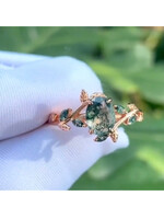 PARÉ La "Agata'' Bague solitaire en Or 10k avec  agate mousse