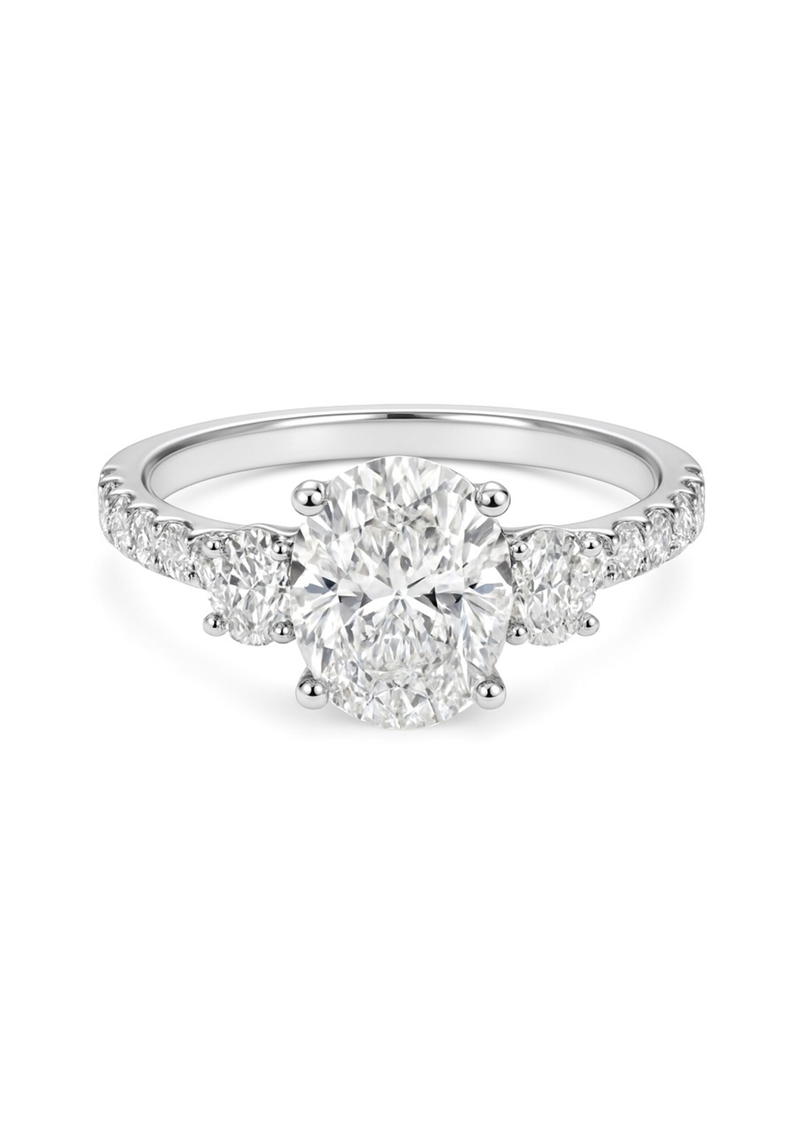 Bague trinité avec diamants ovales en Or 14K