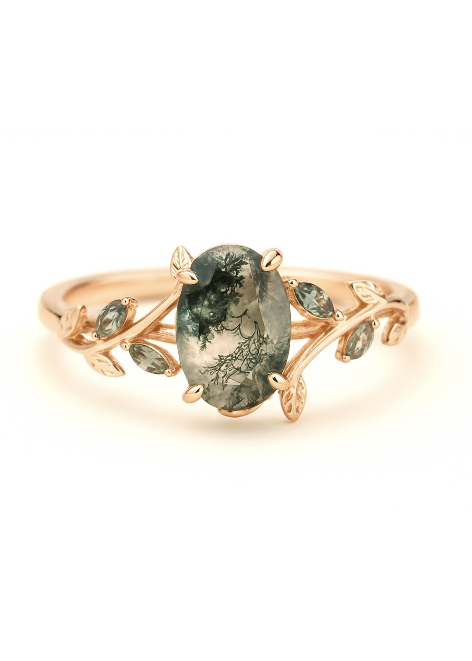 PARÉ La "Agata'' Bague solitaire en Or 10k avec  agate mousse