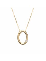 Ensemble Chaîne singapour et pendentif ovale avec diamant en Or 10K