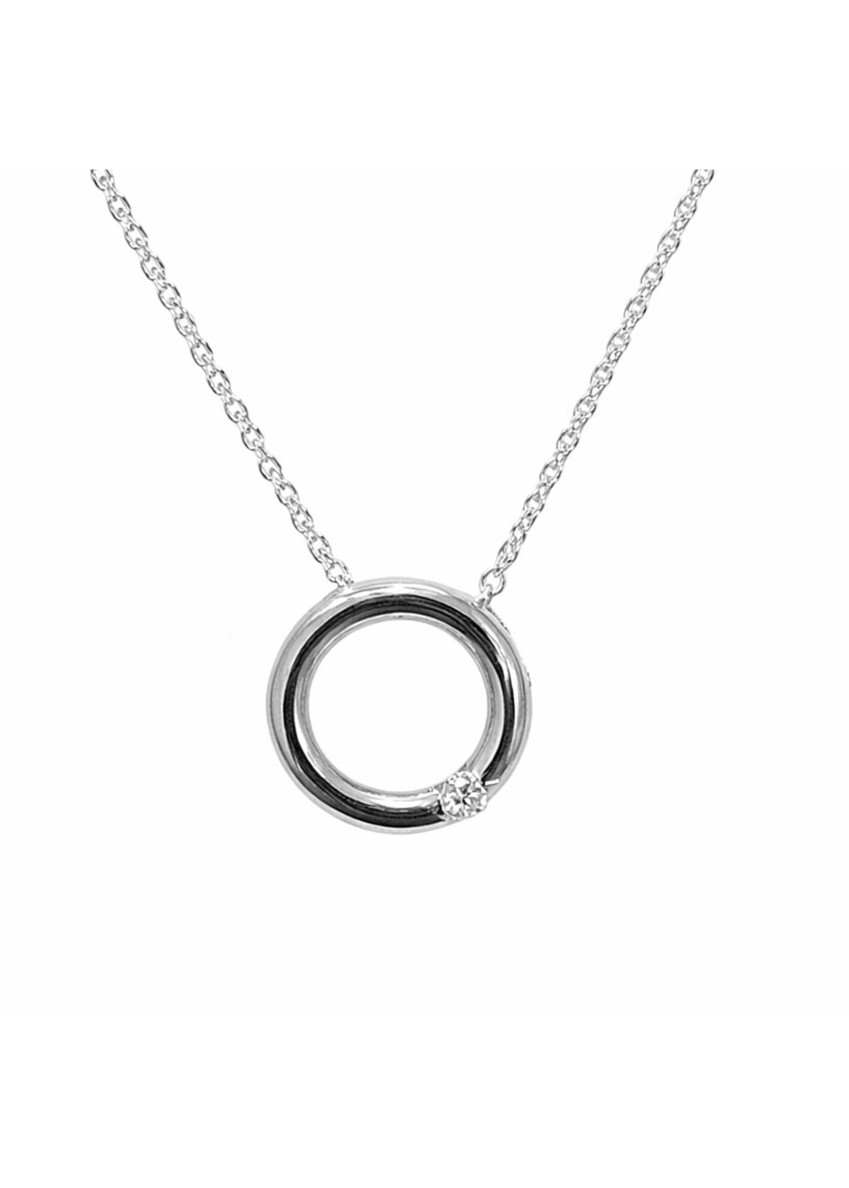 Ensemble Chaîne singapour et pendentif rond avec diamant en Or 10K