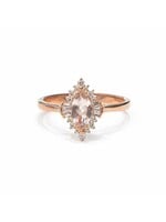 Bague solitaire avec Morganite et diamants naturels en Or rose 14K
