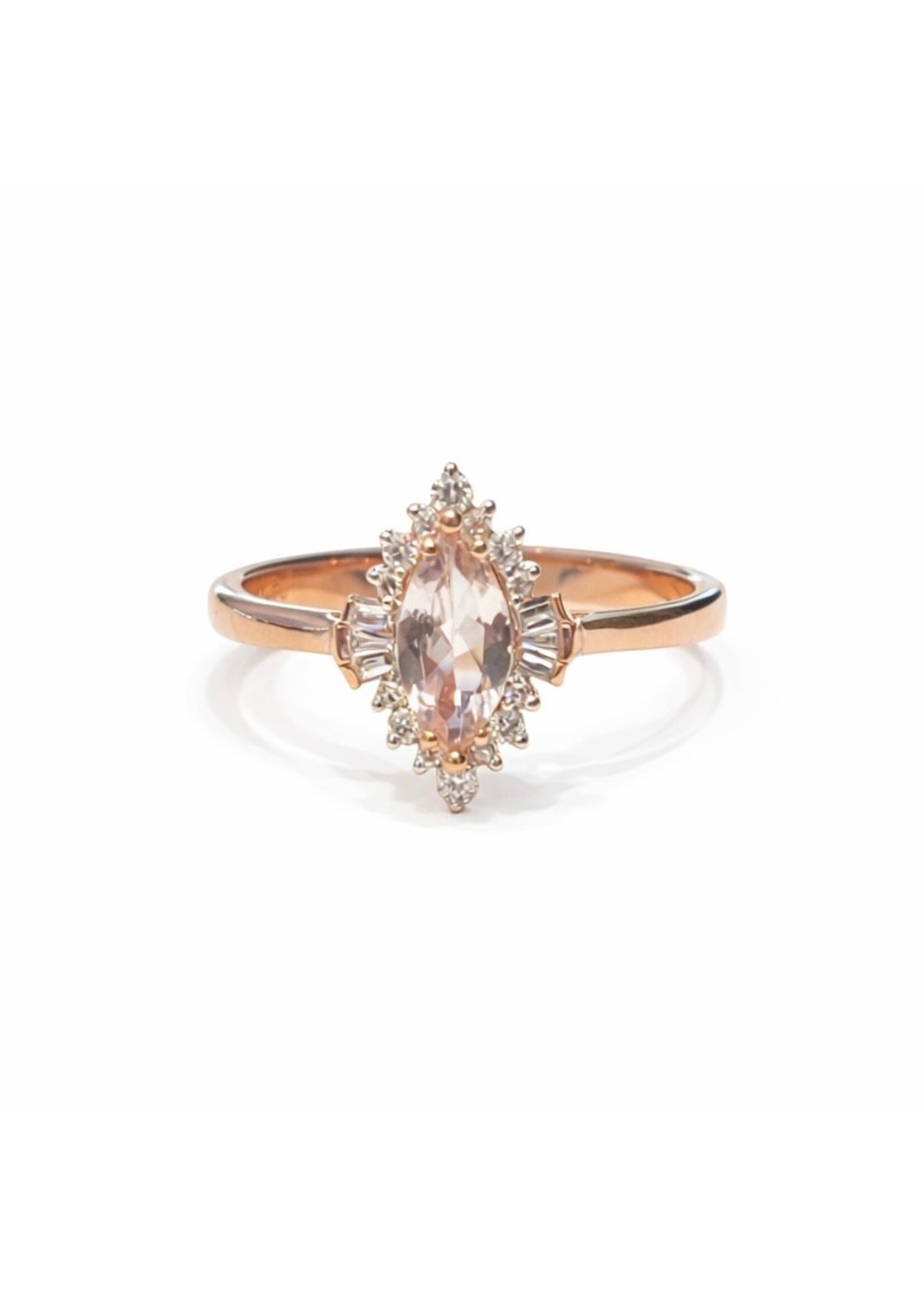 Bague solitaire avec Morganite et diamants naturels en Or rose 14K