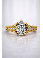 PARÉ Bague solitaire création personnalisée « La Bergé » Or 14k et diamant poire