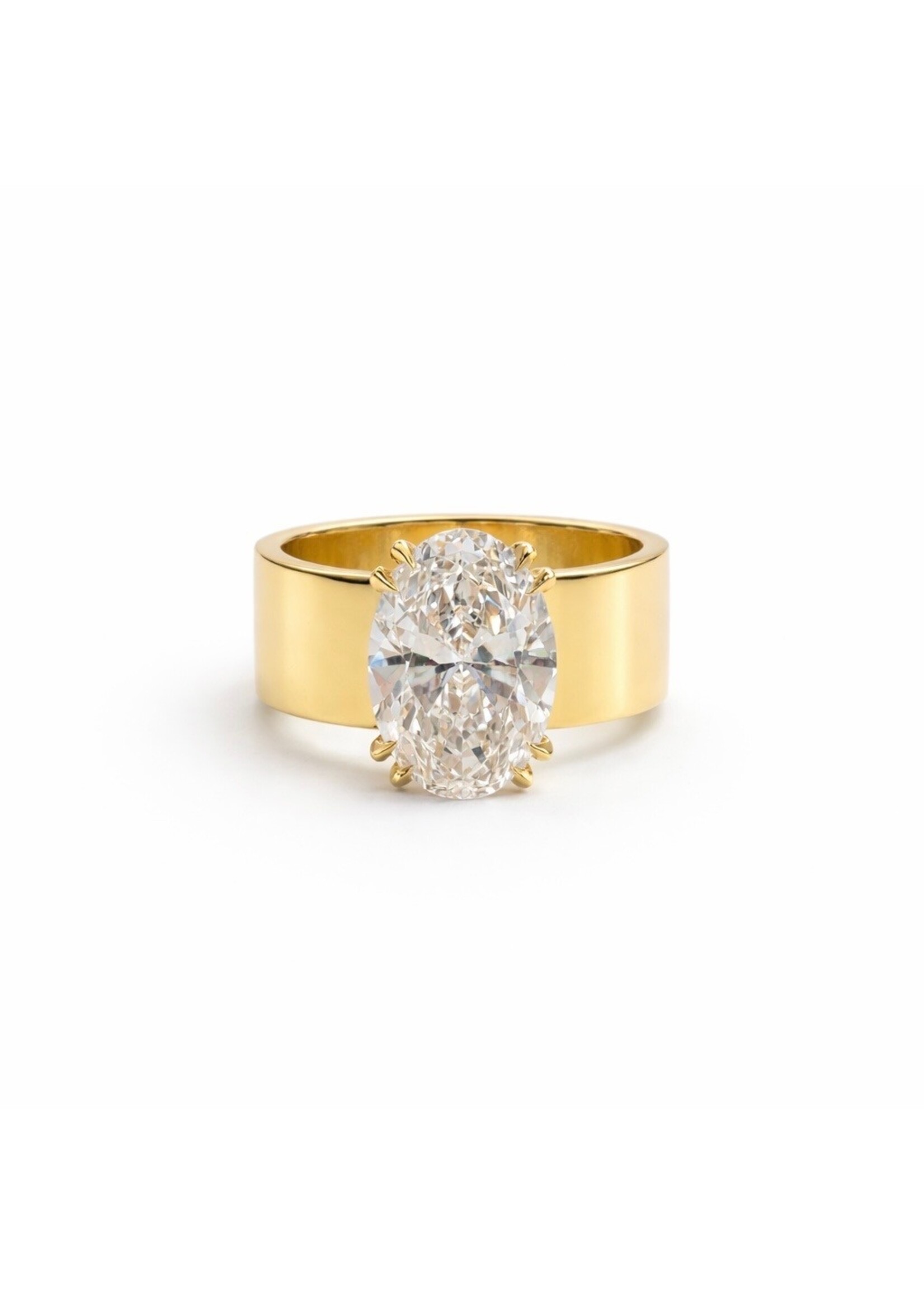 Bague solitaire large en or 14K avec diamant ovale de 5 carat