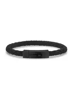 Bracelet de cuir noir tressé avec plaque pour gravure