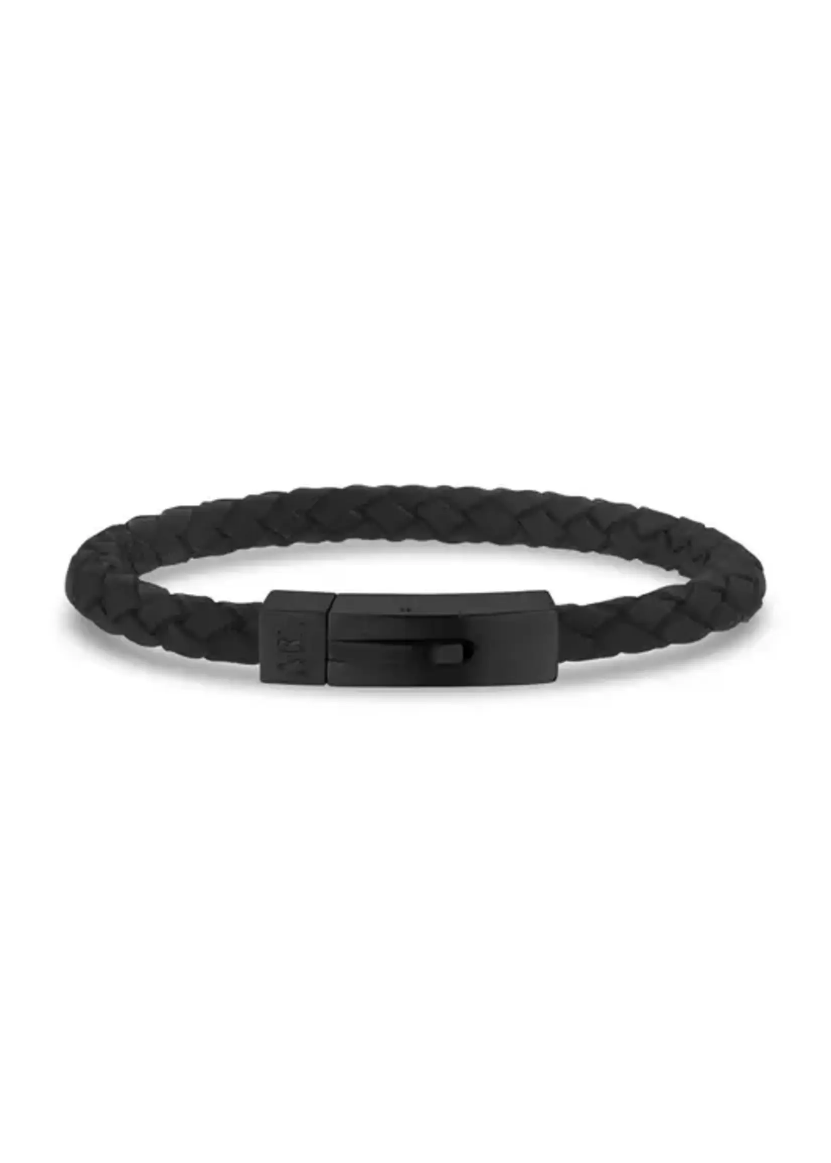 Bracelet de cuir noir tressé avec plaque pour gravure