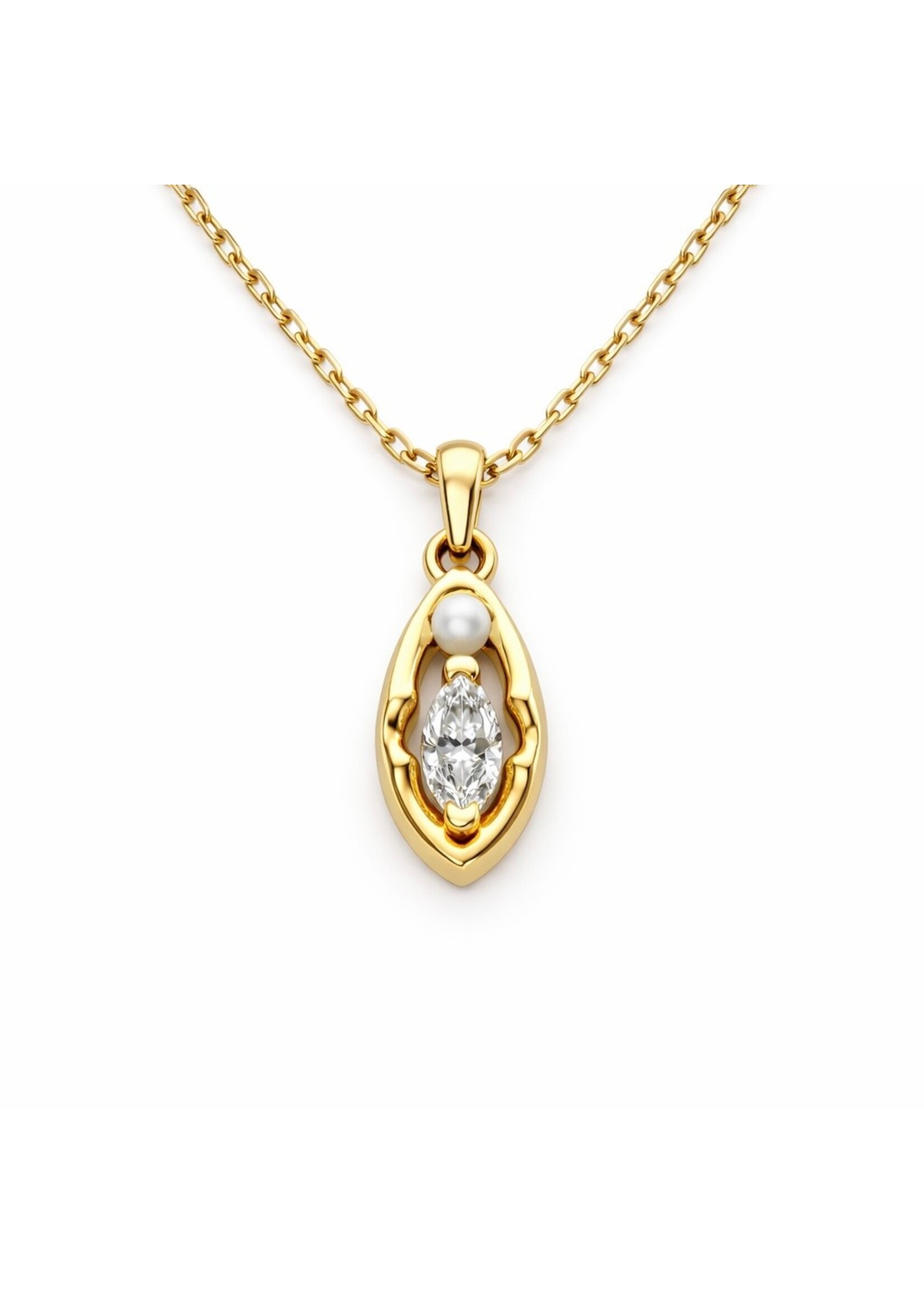 VénÜs «La Maha Yoni» Pendentif en Or Massif avec diamant recyclé et perle d'eau douce