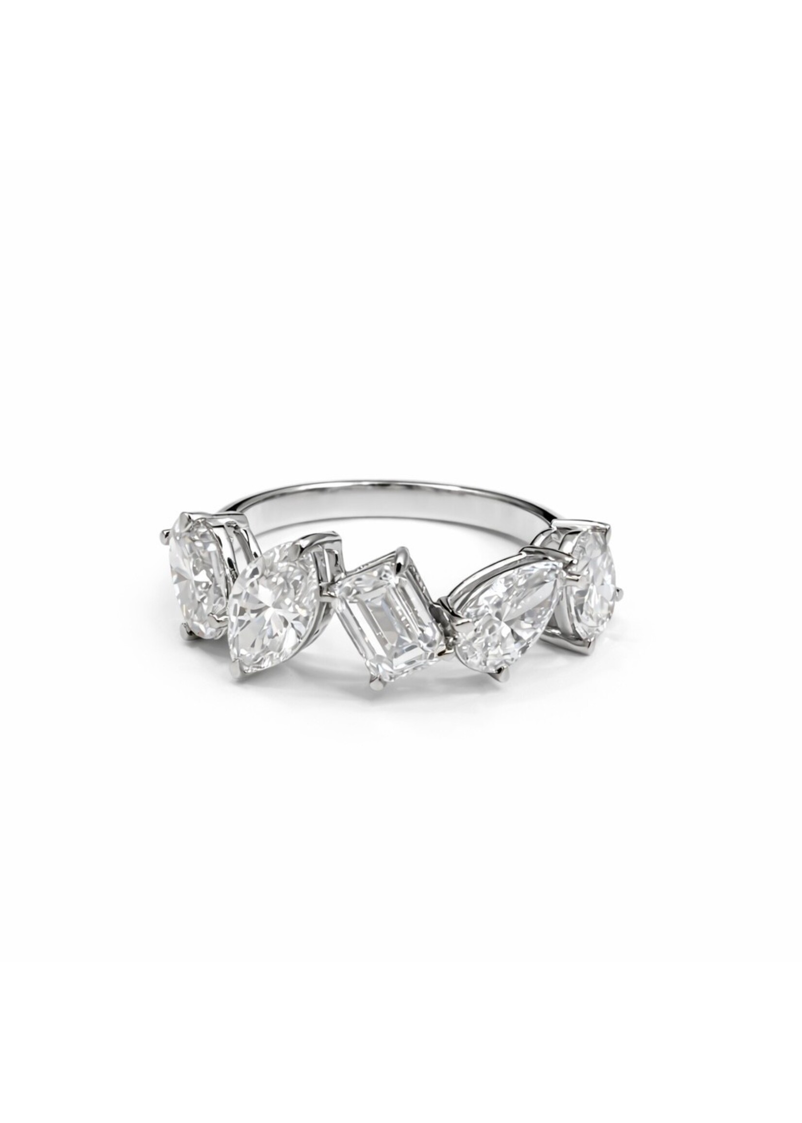 Jonc semi-éternité asymétrique en or blanc 14K avec diamants