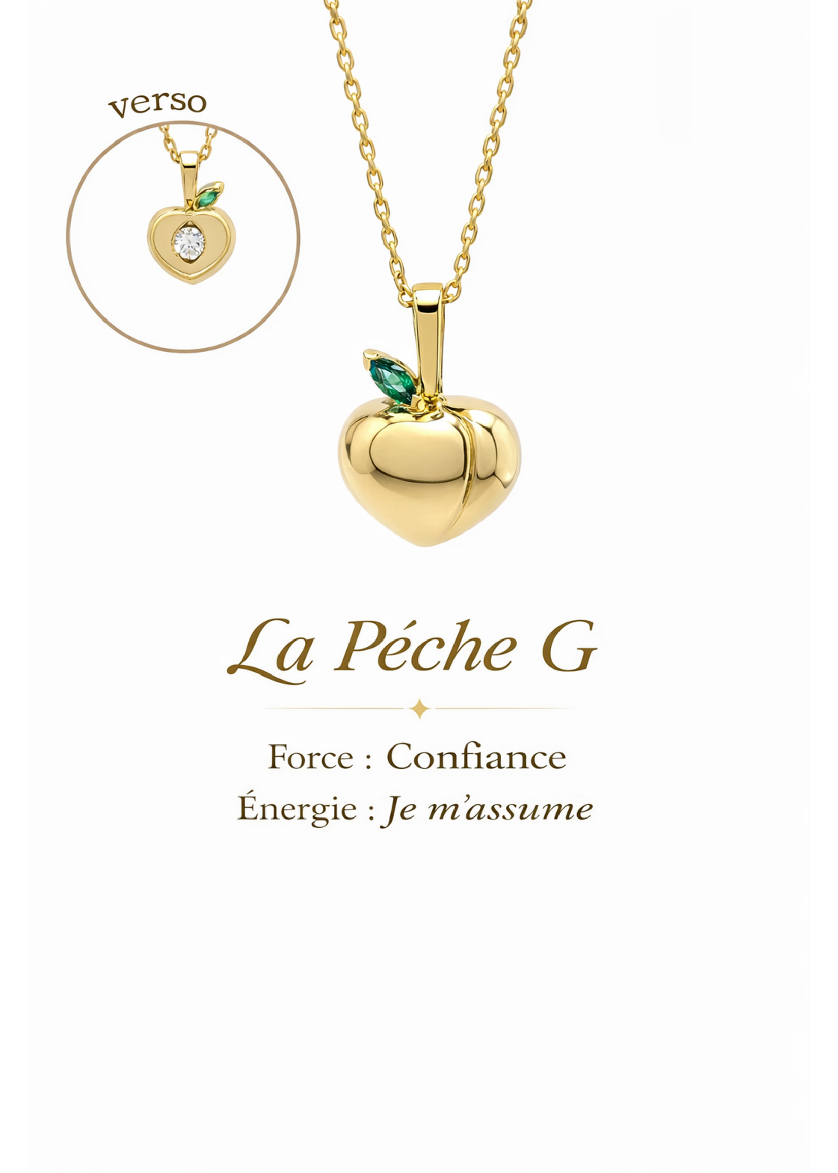 VénÜs «La Pêche G» Pendentif en Or massif avec émeraude et diamant naturels