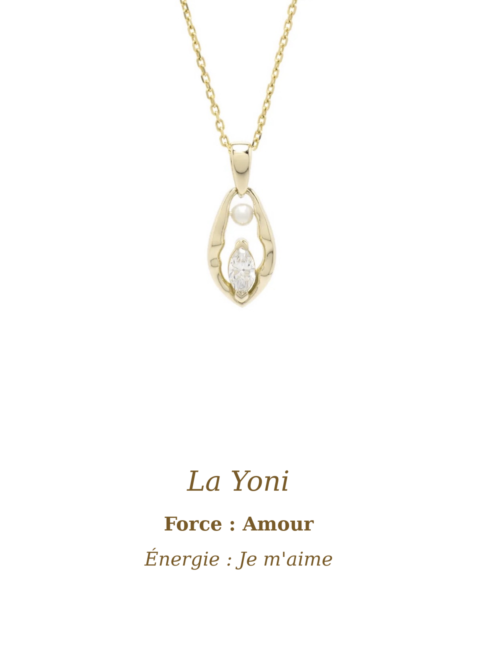 VénÜs «La Yoni» Pendentif avec diamant marquise et perle eau douce 10kY