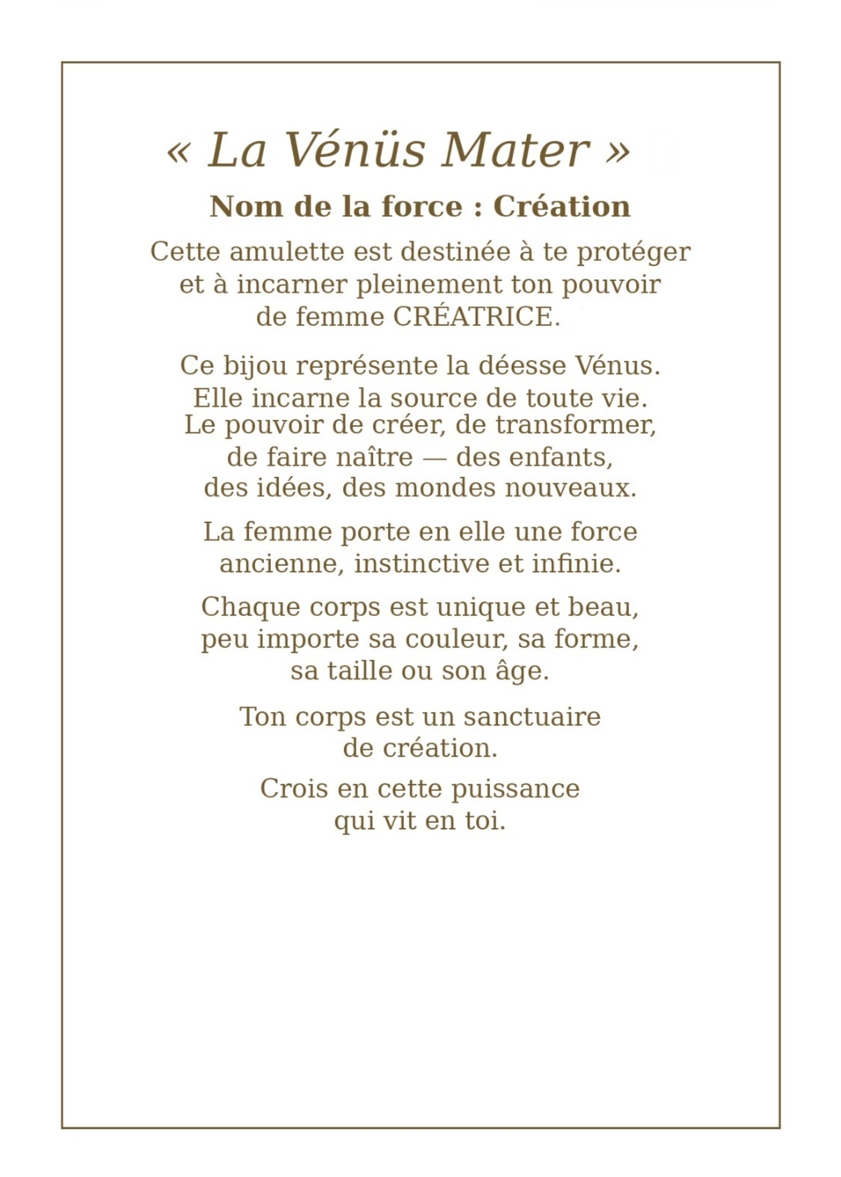 VénÜs « La Vénus Mater »  Pendentif en Or massif