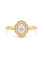 PARÉ Bague  solitaire style Vintage en Or 14K avec diamant ovale