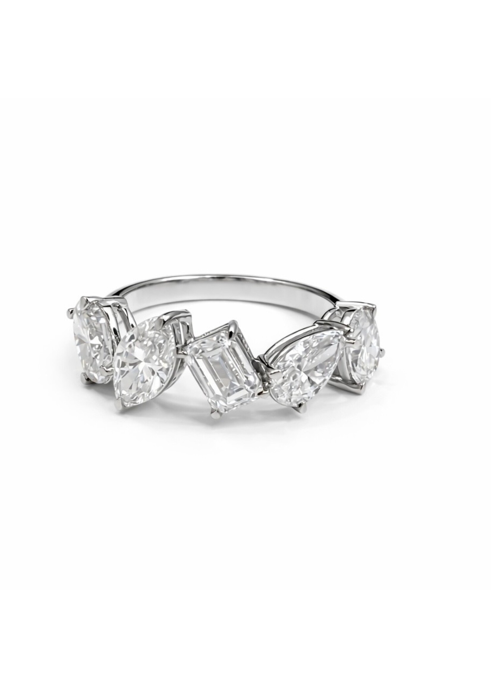 Jonc semi-éternité asymétrique en or blanc 14K avec diamants