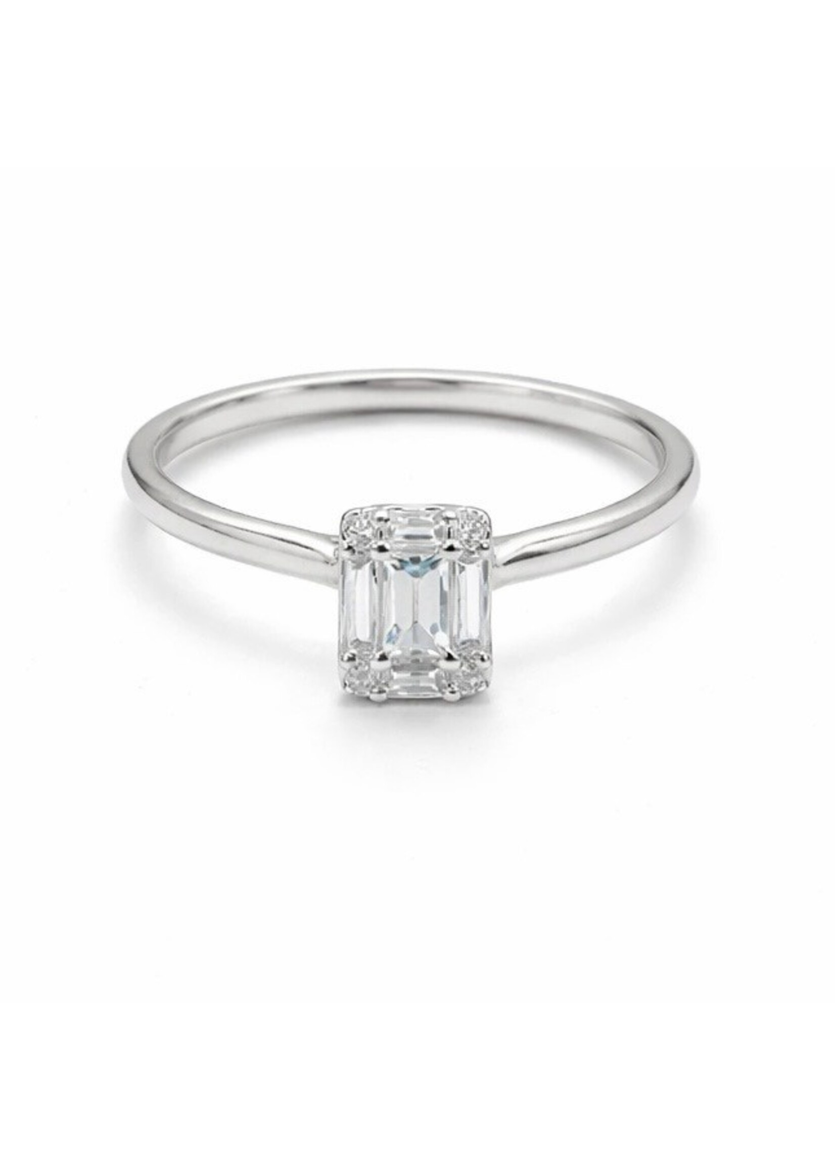 Bague solitaire illusion avec diamants baguettes Or blanc 18K