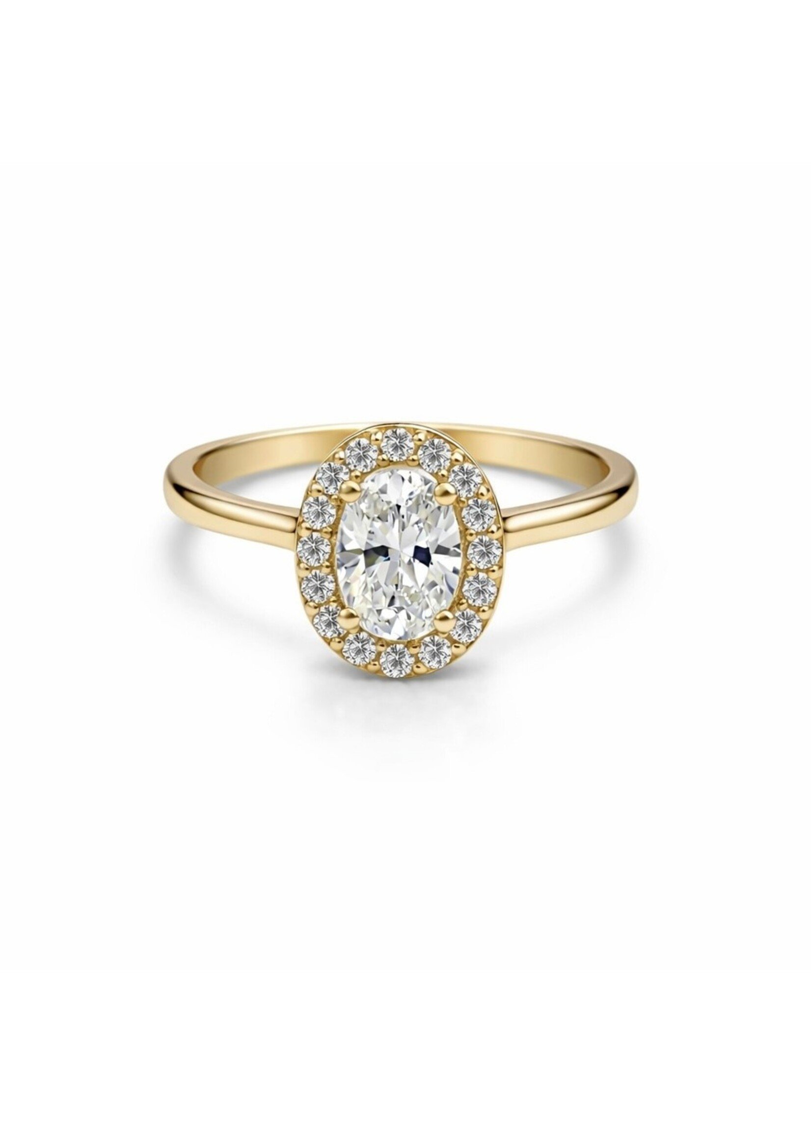 Bague solitaire avec halo ovale en Or 10K