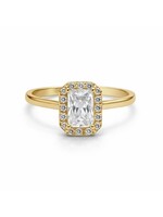 Bague solitaire avec halo rectangle en Or 10K
